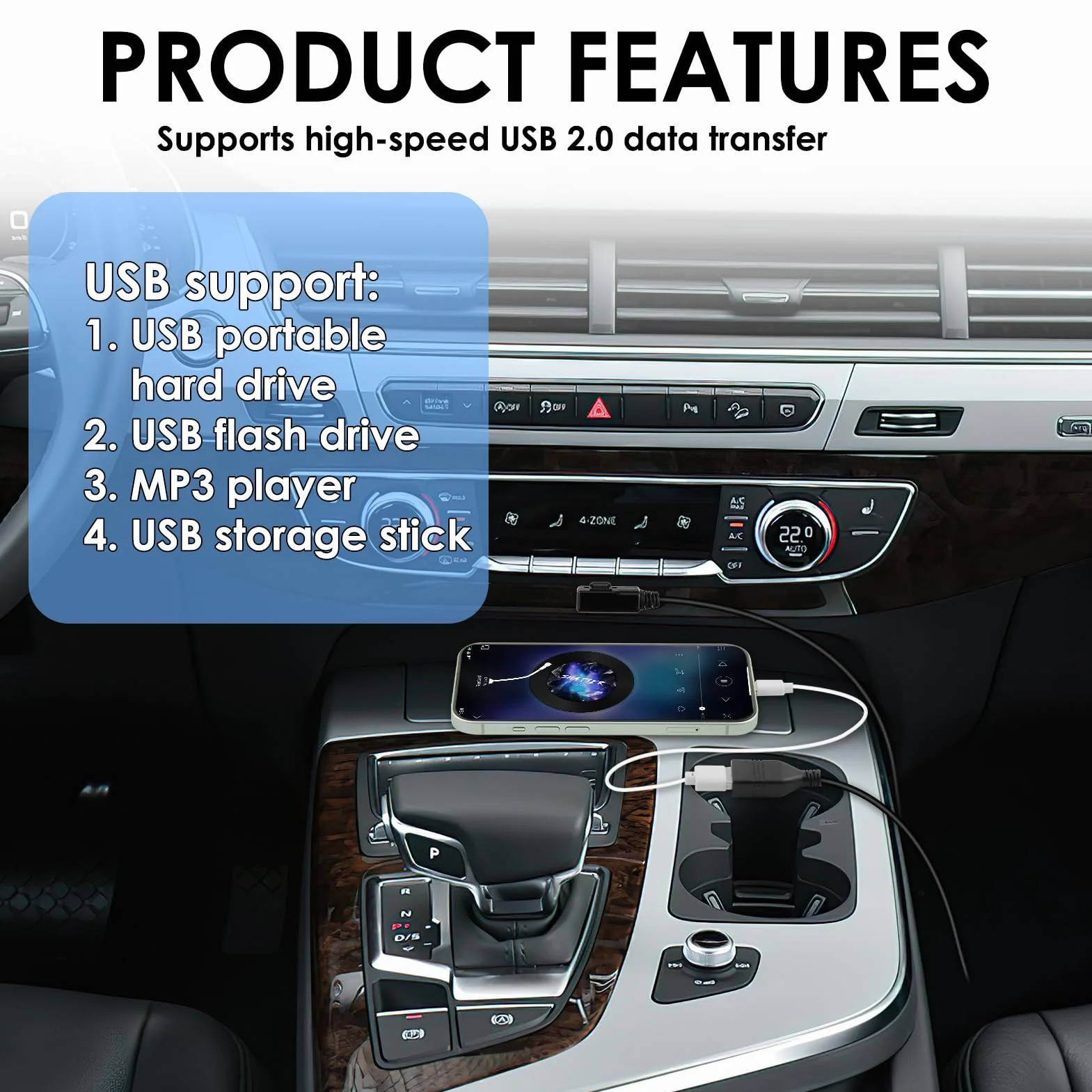 teasteam Cable de Audio USB Adaptador MP3 AMI MMI para Audi, Interfaz de Música Audioproject Compatible con Audi A3 A4 Q5 Q7 Volkswagen VW Golf Mk6 Passat Tiguan (1 Metro)