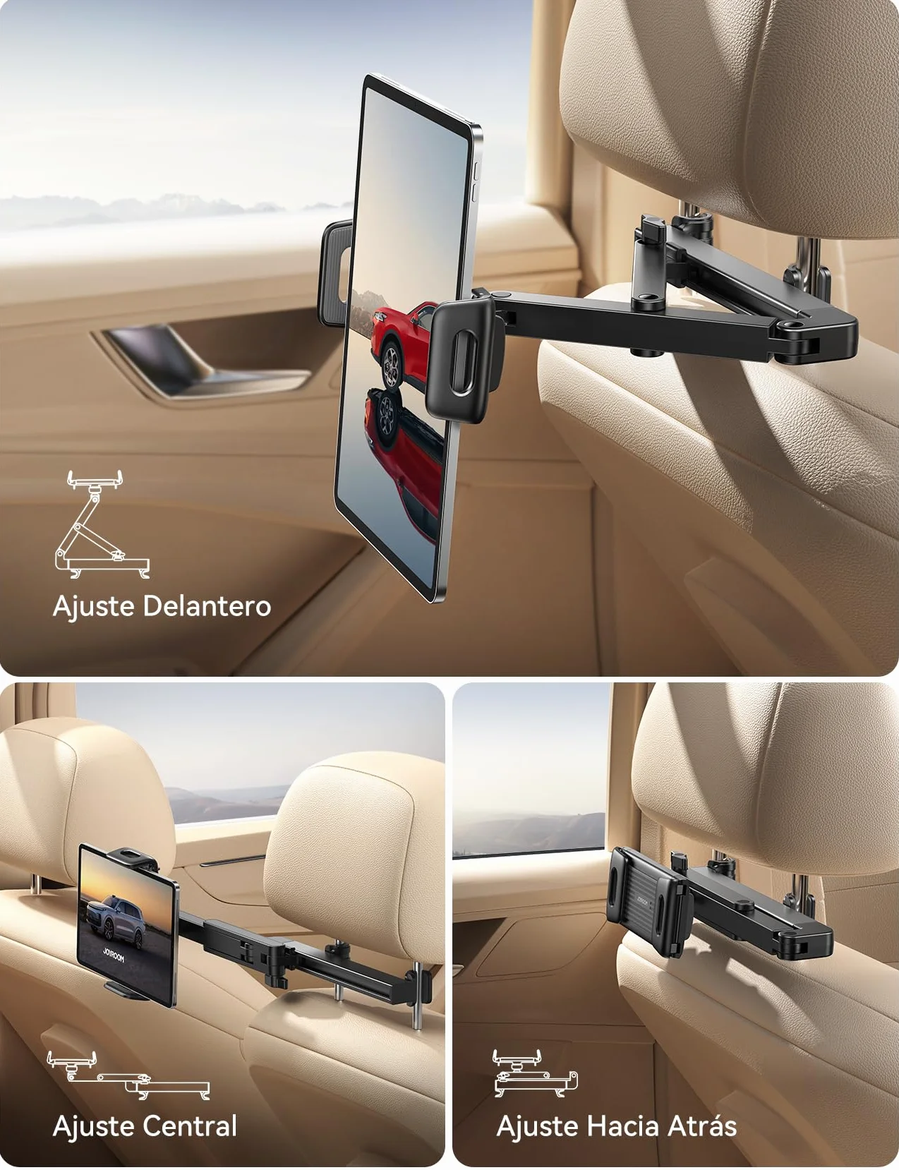 JOYROOM Soporte Tablet Coche [Estructura Triangular Estabilizadora] Porta iPad Carro Asiento Trasero Soporte para Tablet Coche para iPad/Switch/Teléfono Dispositivos con Pantalla 4.7-13