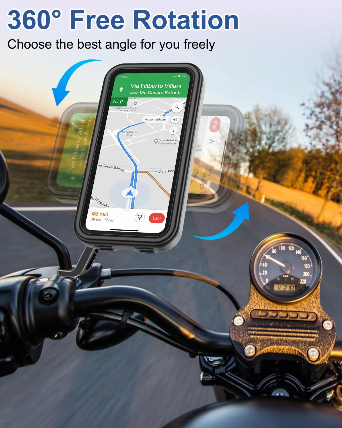 Soporte para Moto Impermeable con Liberación Rápida y Rotación 360° para Teléfono 4,7-6,9" con Pantalla Táctil