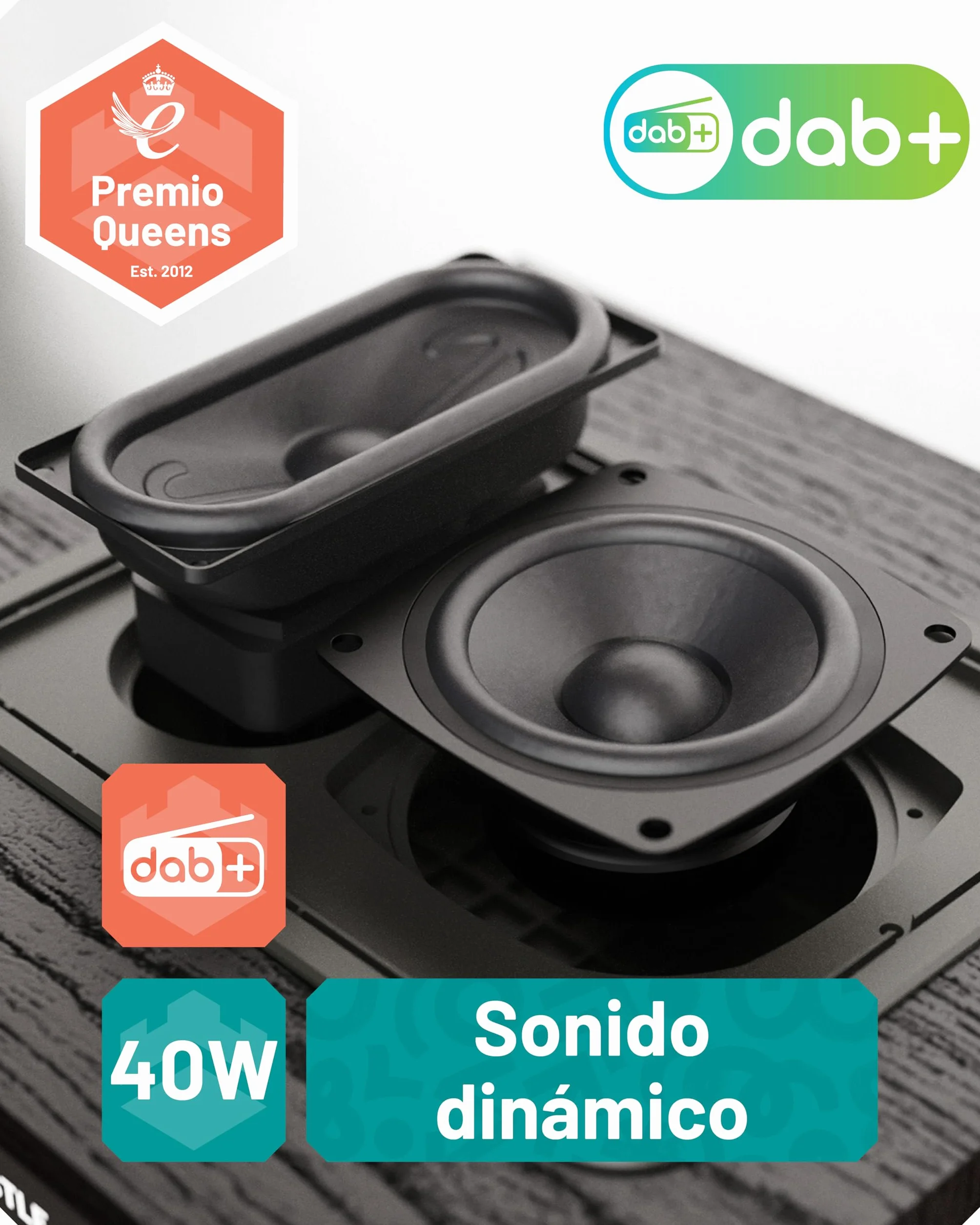 Reproductor de CD | Microcadena HiFi Bluetooth con Radio Dab+ y FM | Equipo de Música con Altavoces 40W y Doble Alarma | USB (Solo reproducción), AUX, Mando a Distancia | Oakcastle DAB400