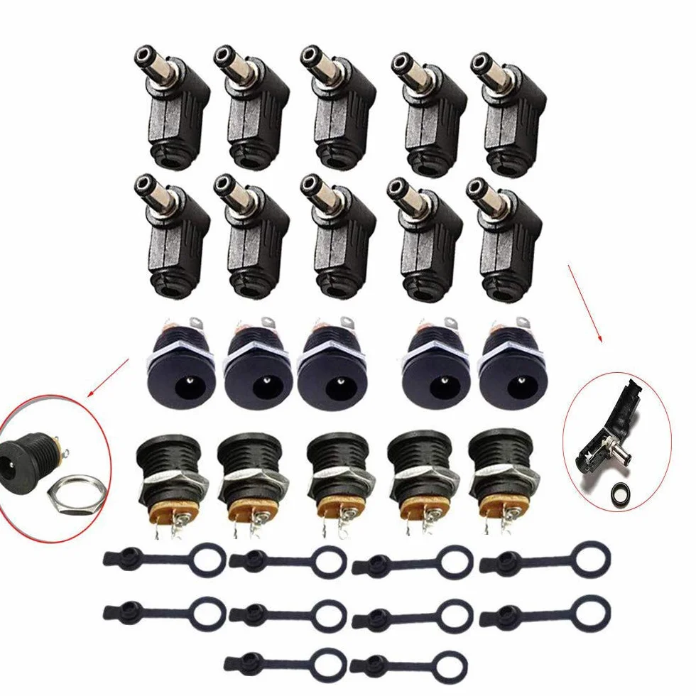 RUNCCI-YUN 10 Pcs Montaje En Panel DC Conector 2,1mm x 5,5mm DC Power Jack Macho Y Hembra