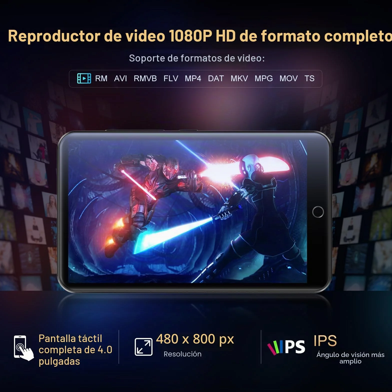 Oilsky 80GB 4" 1080P Pantalla táctil Android 9.0 Reproductor MP3 MP4 Bluetooth WiFi Portátil Música Spotify Audible Negro