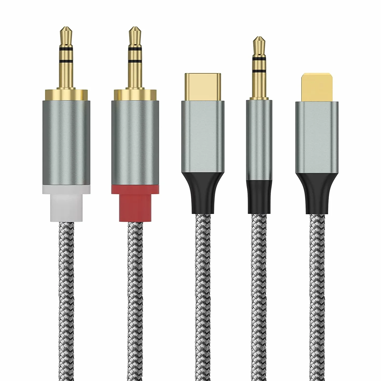 Cable Cinch para iPhone, Cable Jack a 2RCA，Cable USB C a 2RCA(3 en 1 cable RCA) para teléfono Tablet PC Reproductor de MP3, Pod, Amplificador, Altavoz Compatible con Lightning