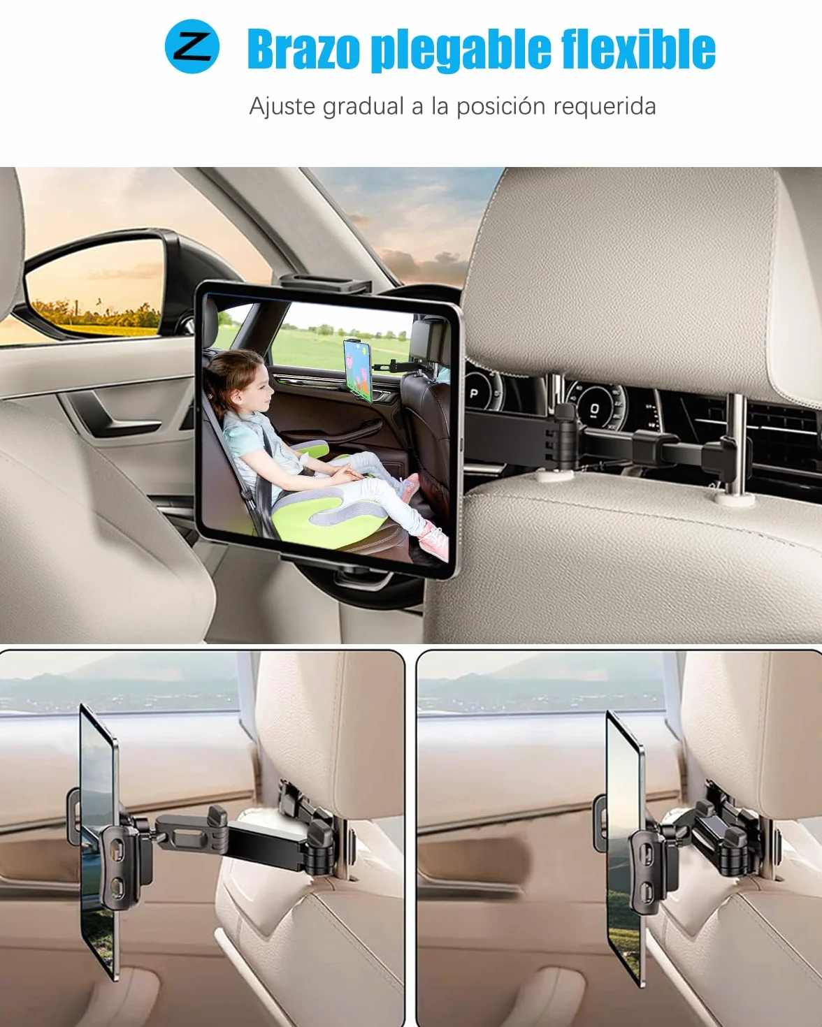 Soporte Tablet Coche,Soporte Reposacabezas Asiento Trasero para automóvil 360°Rotación Soporte de Montaje Extensible para iPad Air Mini 2 3 4,Pad 2018 Pro 9.7,10.5, Tableta de 4.4-13.6 Pulgada