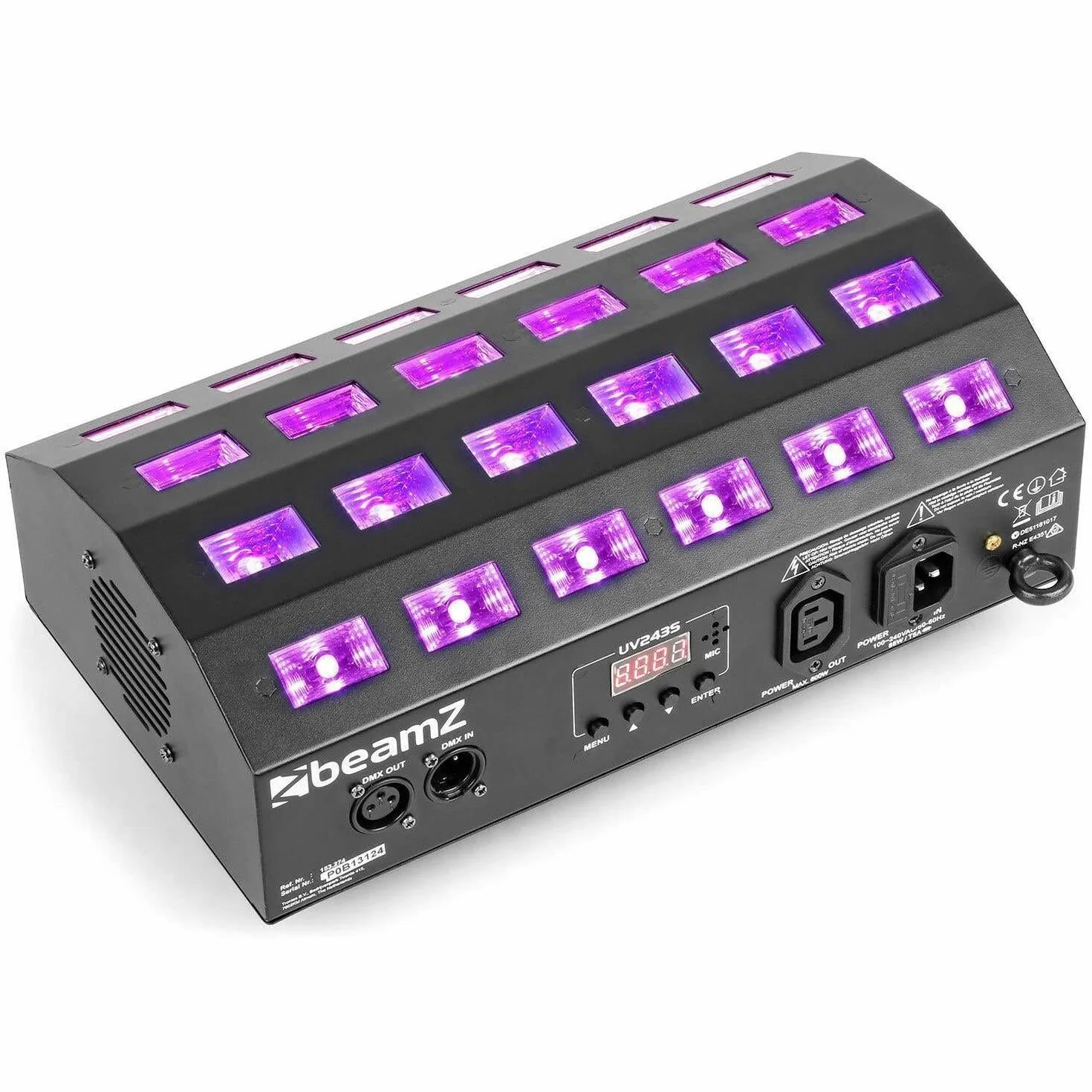 BeamZ BUV463 Lámpara Blacklight, Blacklight Party, 24 x 3 W LED UV con 4 Secciones y Estrobo, DMX UV Spotlight, Blacklight LED, Luz UV, Lámpara Blacklight, Blacklight Disco Neon Party