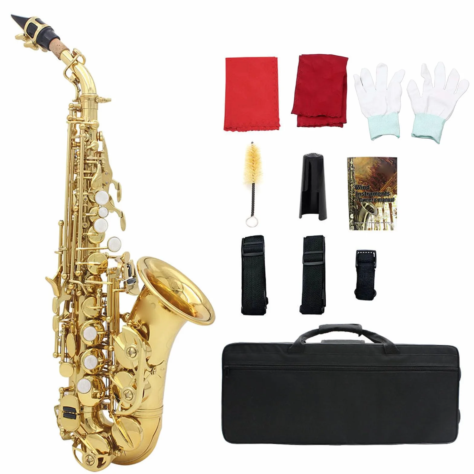 Generic Saxofón, Saxo de Soprano en Latón Portátil Fácil de Reproducir Aplicación de Sonido para la Música para la Música (Gold)
