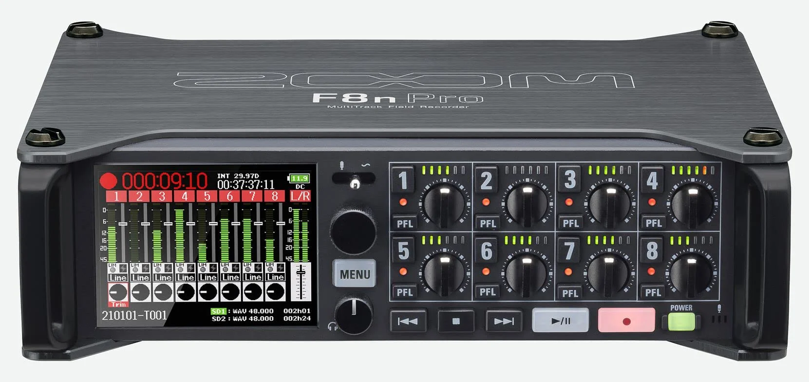 Zoom F8n Pro Grabadora/Mixer de Campo Profesional, grabación a 32-bit/192 kHz, 10 Canales, 8 entradas XLR/TRS, timecode, Modo Ambisonics, Alimentado por Pilas/batería, Doble Ranura para Tarjetas SD