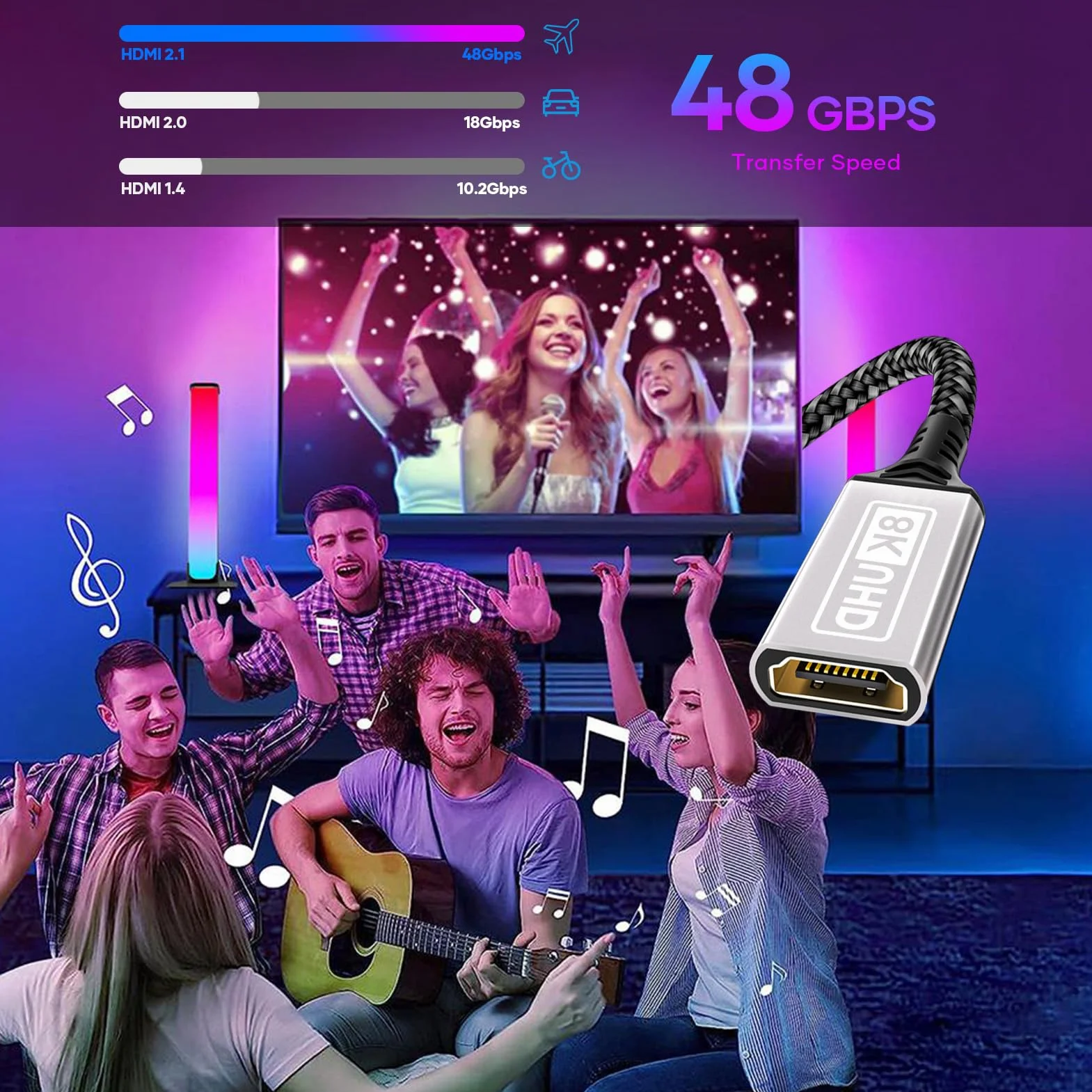 Cable de extensión HDMI,0.2M 10K 8K@60HZ 4K@120HZ/144HZ Cable de extensión HDMI 2.1 macho a hembra 48Gbps Ultra Alta Velocidad UHD eARC HDCP 2.3 Dynamic HDR10+ Compatible con TV Stick,HDTV,PS5 PS4
