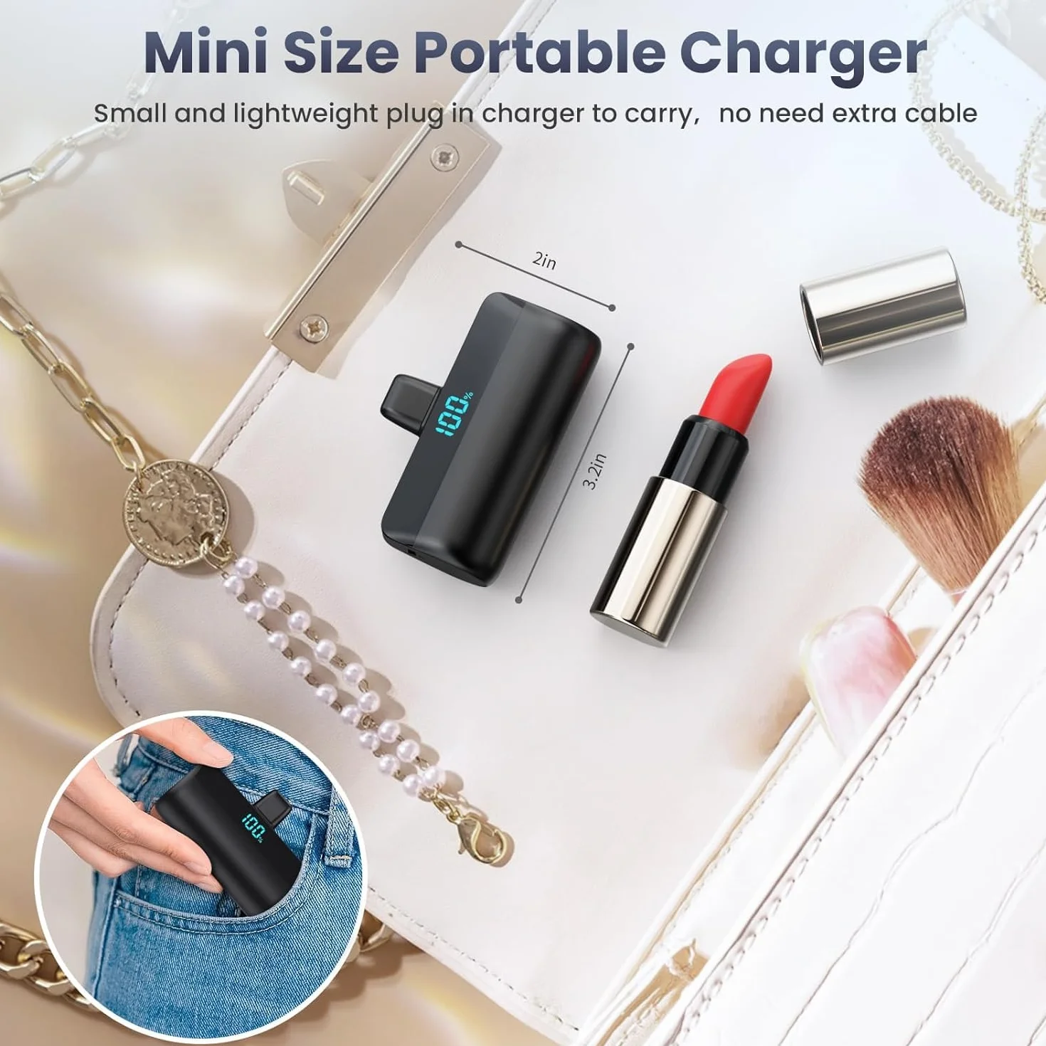 Mini Batería Externa 5200mAh para iPhone, Ultra Compacto Power Bank 20W PD Carga Rapida Cargador Portátil Powerbank con Pantalla LCD Compatible con iPhone 14/14 Pro Max/13 Plus/12/11/XR y Más (Negro)