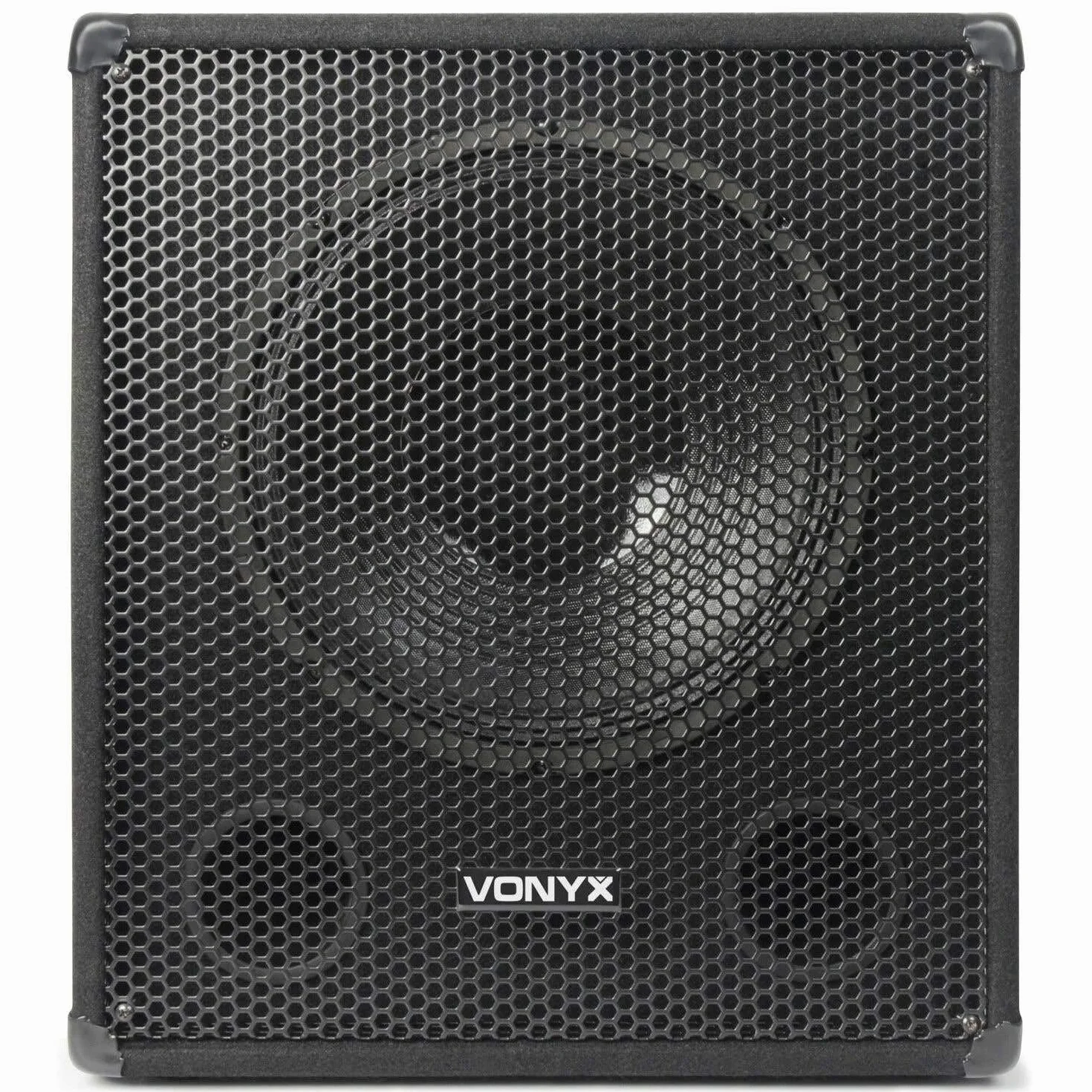 Vonyx SWA15 Subwoofer PA Activo (Altavoz Graves Profesional, 38cm (15") 300W Potencia máx, Ecualizador 2 Bandas, conexión XLR, RCA, Filtro de Paso bajo, Brida estandar, asa Transporte)