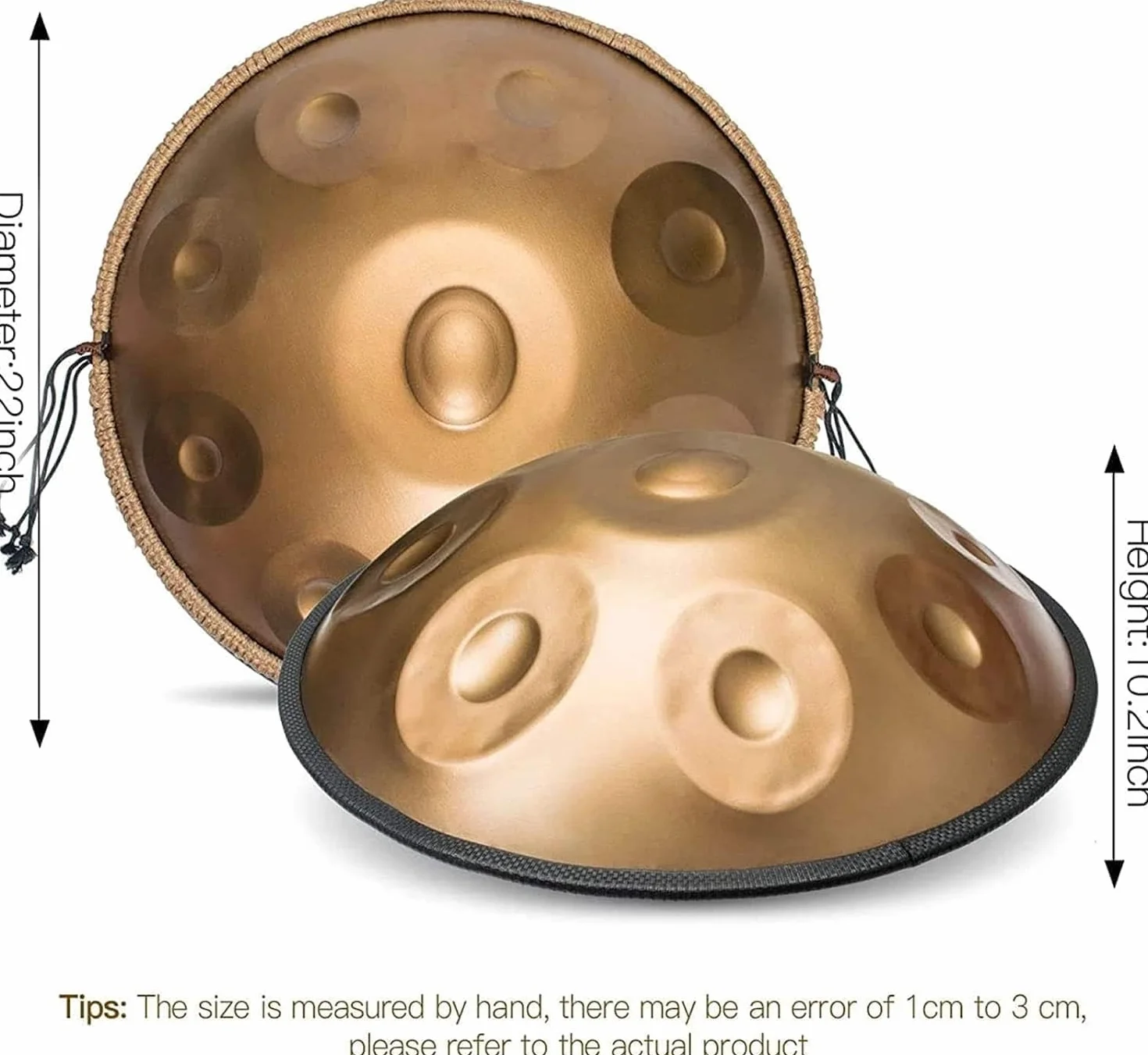 onlyfly Handpan - Tambor de mano (9 notas, 432 Hz, D-menor, 22 pulgadas, incluye set de regalo), color bronce
