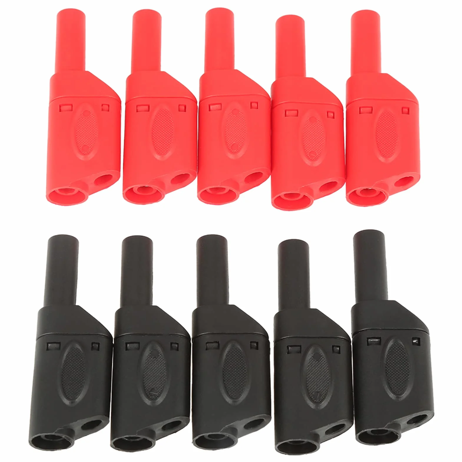 Conectores Banana 4mm Apilables Aislados Seguridad - 10 Unidades (Rojo y Negro) - YWBL-WH