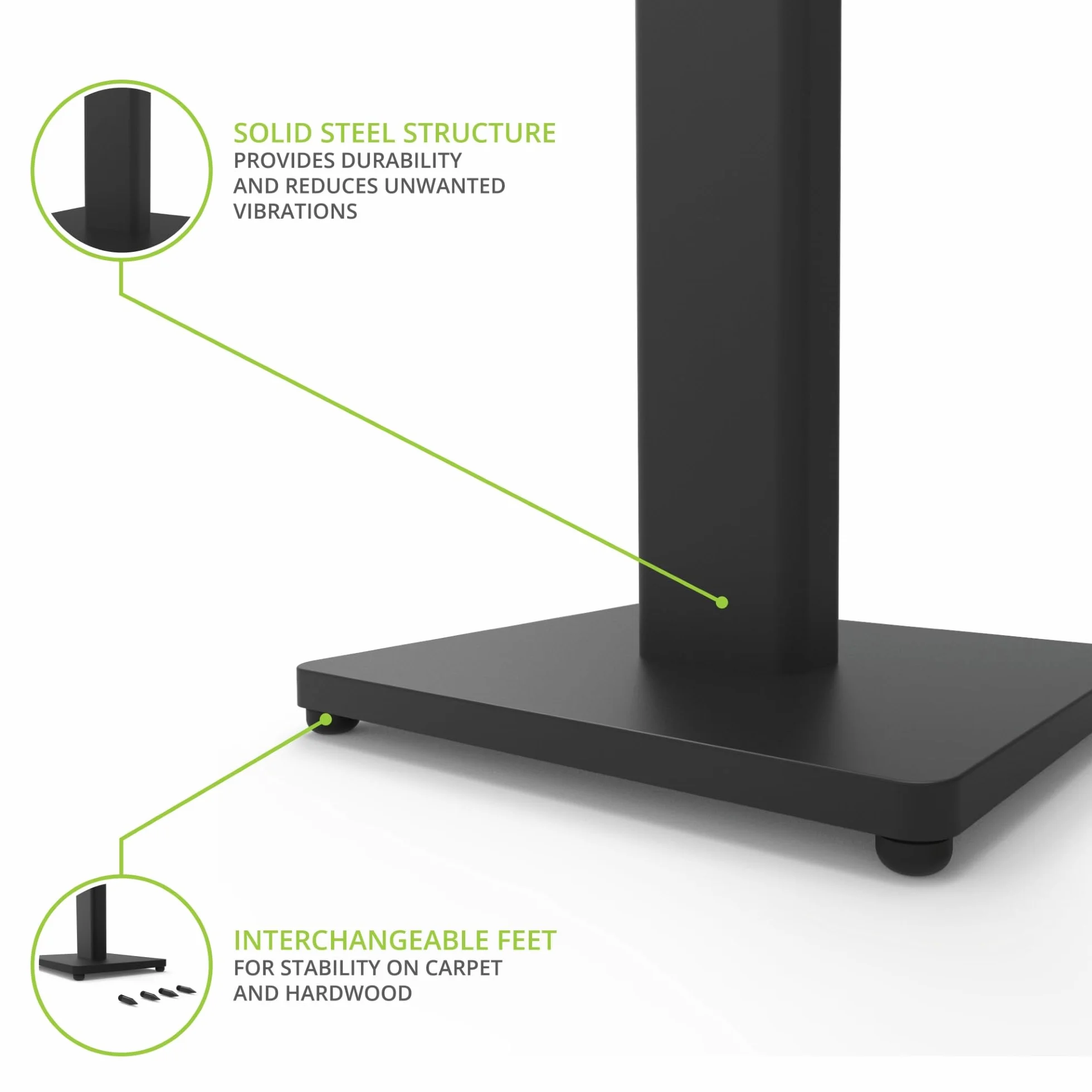 Kanto ST28 - Soportes universales para altavoces de suelo de 28 pulgadas para altavoces de estantería de hasta 30 libras, sonido mejorado, gestión de cables ocultos, diseño atemporal, par, acero negro