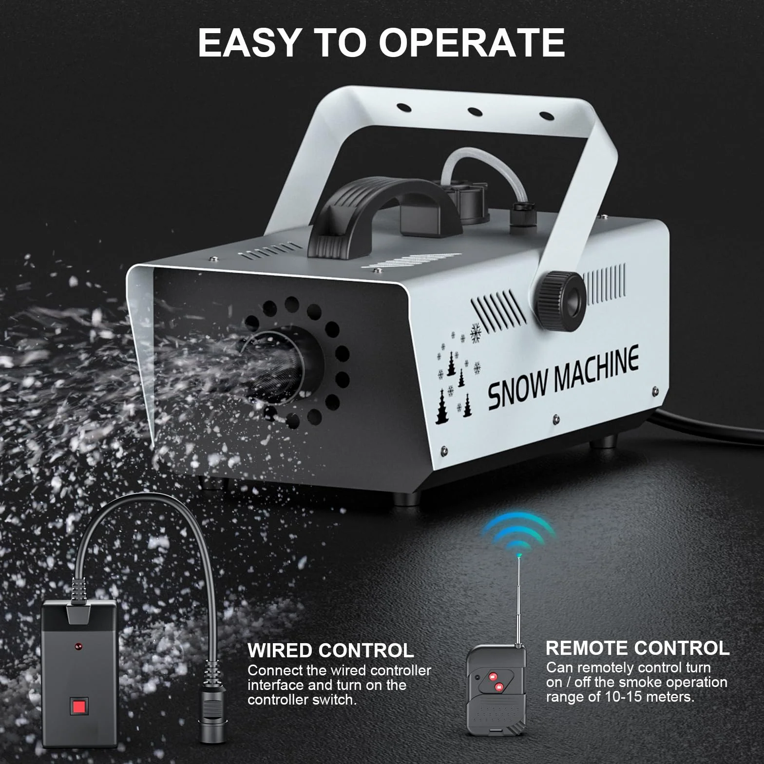 Máquina de Nieve de 1200 W con Luces LED RGB, Máquina de Nieve Control Remoto, para Halloween, Navidad, Bodas, Fiestas, Escenarios de DJ