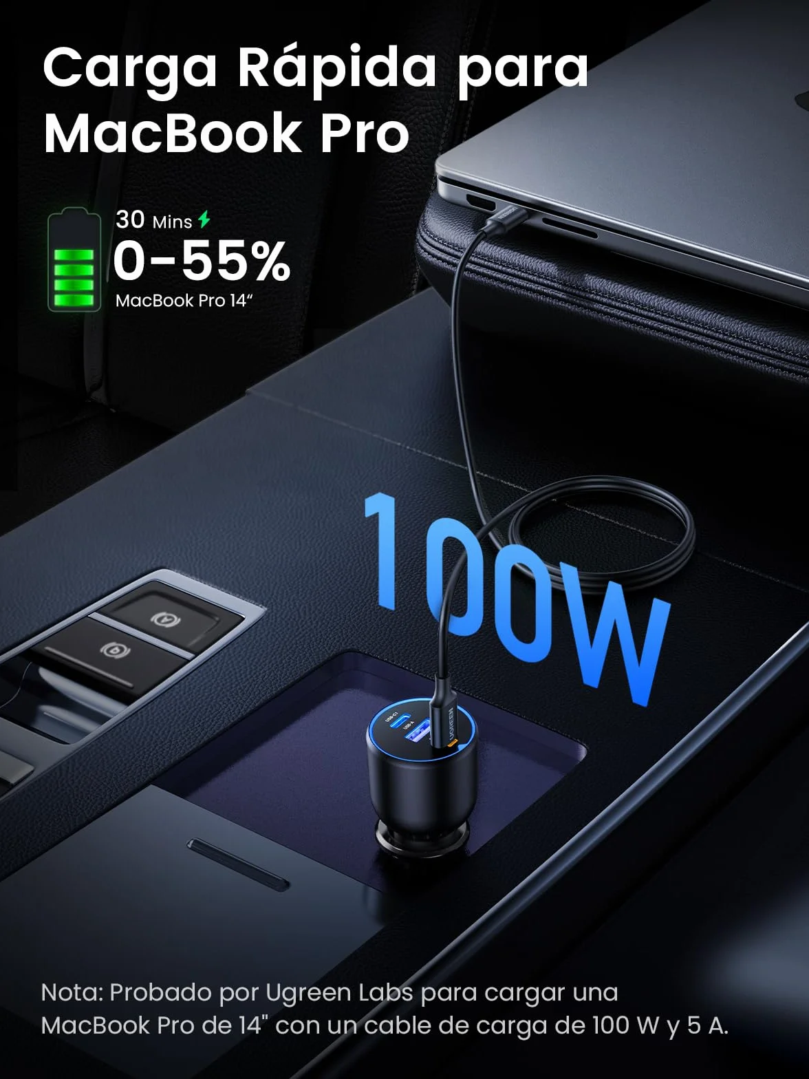 UGREEN 130W Cargador de Coche USB C Carga Rápida 3 Puertos Compatible iPhone Samsung Xiaomi MacBook iPad