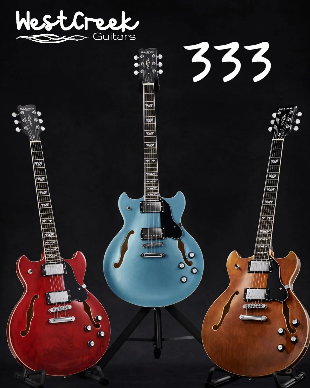 WestCreek Guitars 333 Cuerpo Hueco Guitarra Eléctrica, Jazz Electric Guitar, Cuerpo de Arce, Mástil Arce, diapasón de Palisandro, Cejuela de Hueso, 22 Trastes