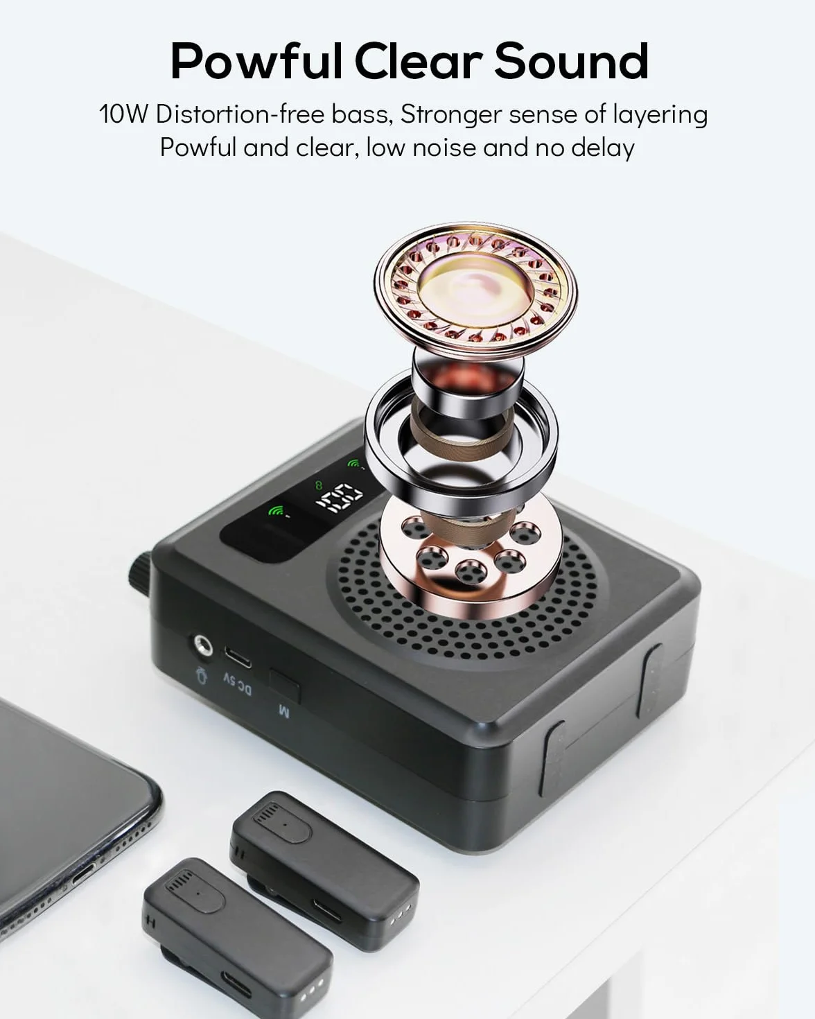 Amplificador de Voz inalámbrico para Profesores, Amplificador de Voz portatil con lavalier micrófonos, Sistema PA 2000mAh Recargable Personal para Aula, guías turísticas, Hablar (Negro)