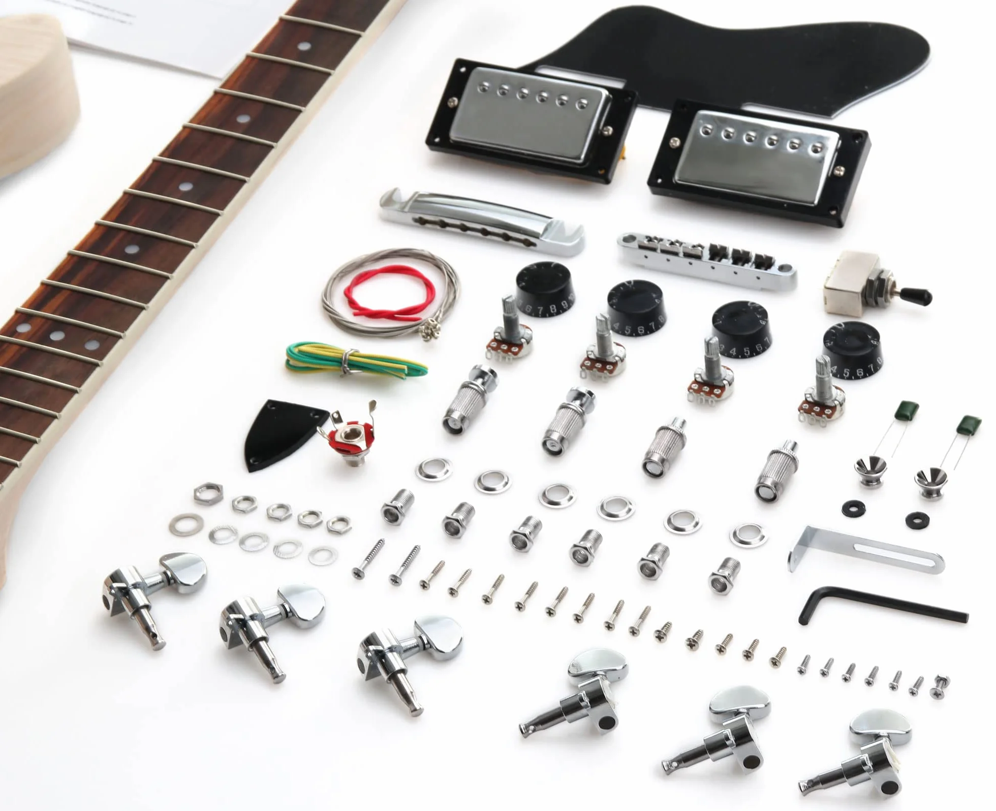 Kit De Guitarra Eléctrica Rocktile HB-Style - Kit DIY Semi-Hollow Con Diapasón De Palisandro, Cuerpo De Paulownia Con Sustainblock, Mástil De Arce Para Encolar - 2 Humbucker