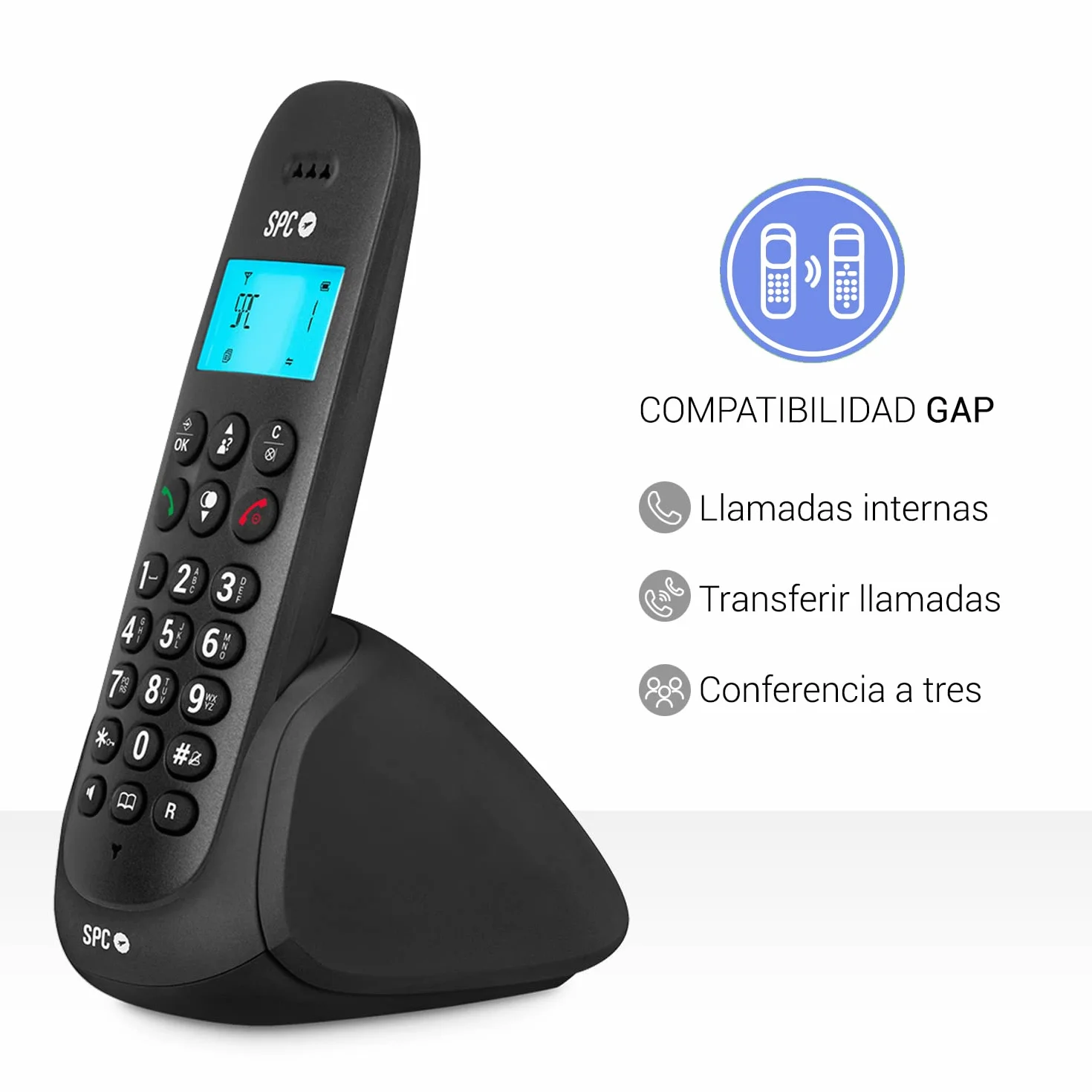 SPC Art Teléfono Fijo Inalámbrico con Pantalla Iluminada, Identificador de Llamadas, Manos Libres, Negro
