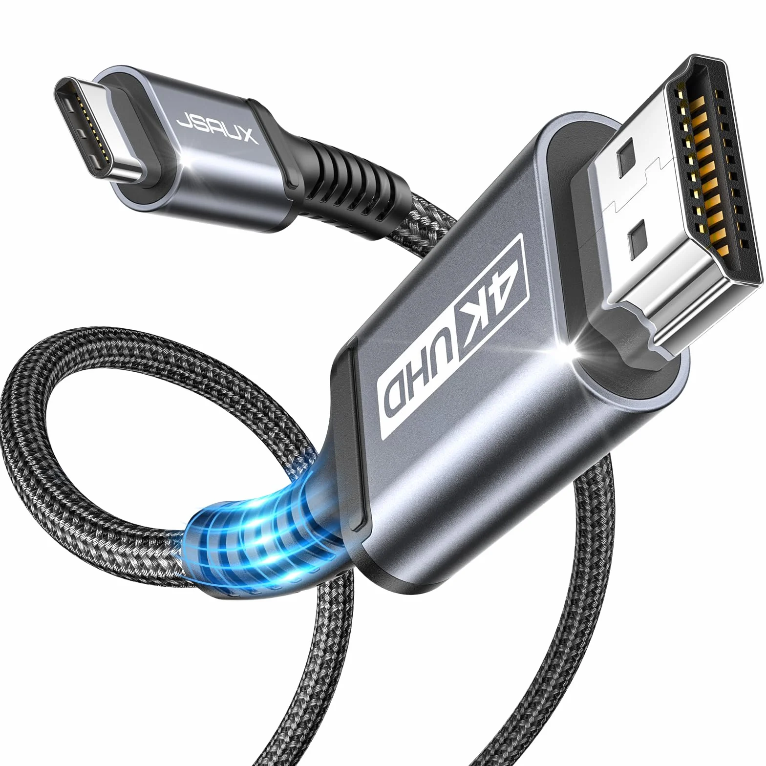 JSAUX Cable USB C a HDMI 2 Metros, Tipo C a HDMI 4K@60Hz compatible con 4K@30Hz para Thunderbolt 3, iPhone 17/16 Pro, MacBook Pro/Air, iPad Pro, Galaxy S25/S24/S10/S9, Surface Book -Gris