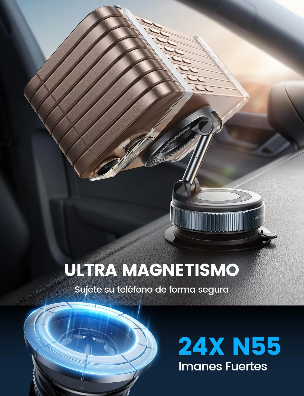 Lamicall Soporte Móvil Coche para MagSafe - [Ventosa de Vacío & 24X N55 Imanes] 360° Rotación, Soporte Coche para Salpicadero/Parabrisas, Soporte Magnetico para iPhone 17 16 15 14 13, Otro Smartphone