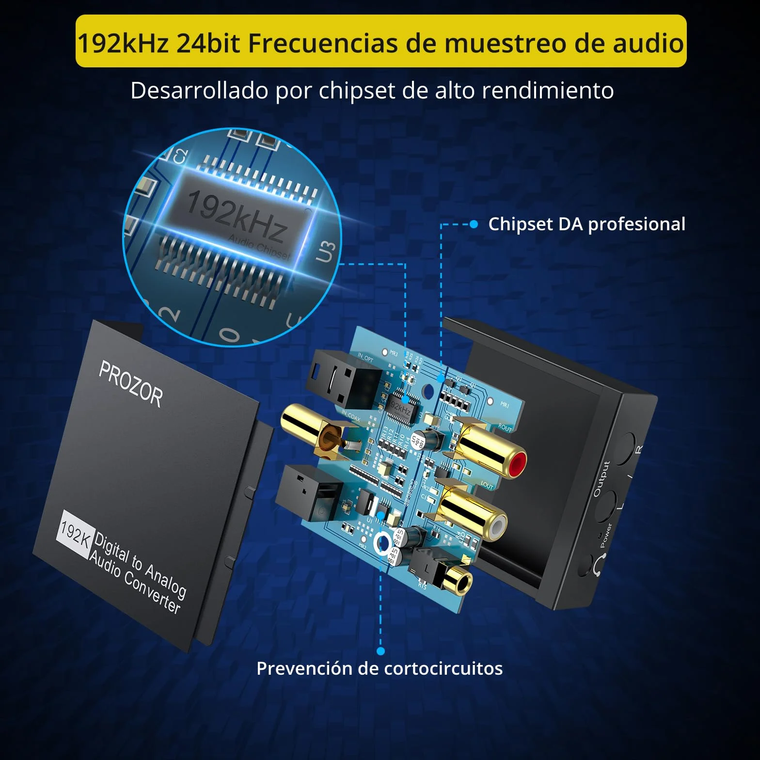 PROZOR DAC Convertidor Digital a Analógico 192kHz Adaptador Audio Óptico Toslink Coaxial a RCA L/R 3.5mm Jack Digital a Analógico Soporte PCM/LPCM para HDTV PS3 PS4 DVD BLU-Ray Amplificador AV
