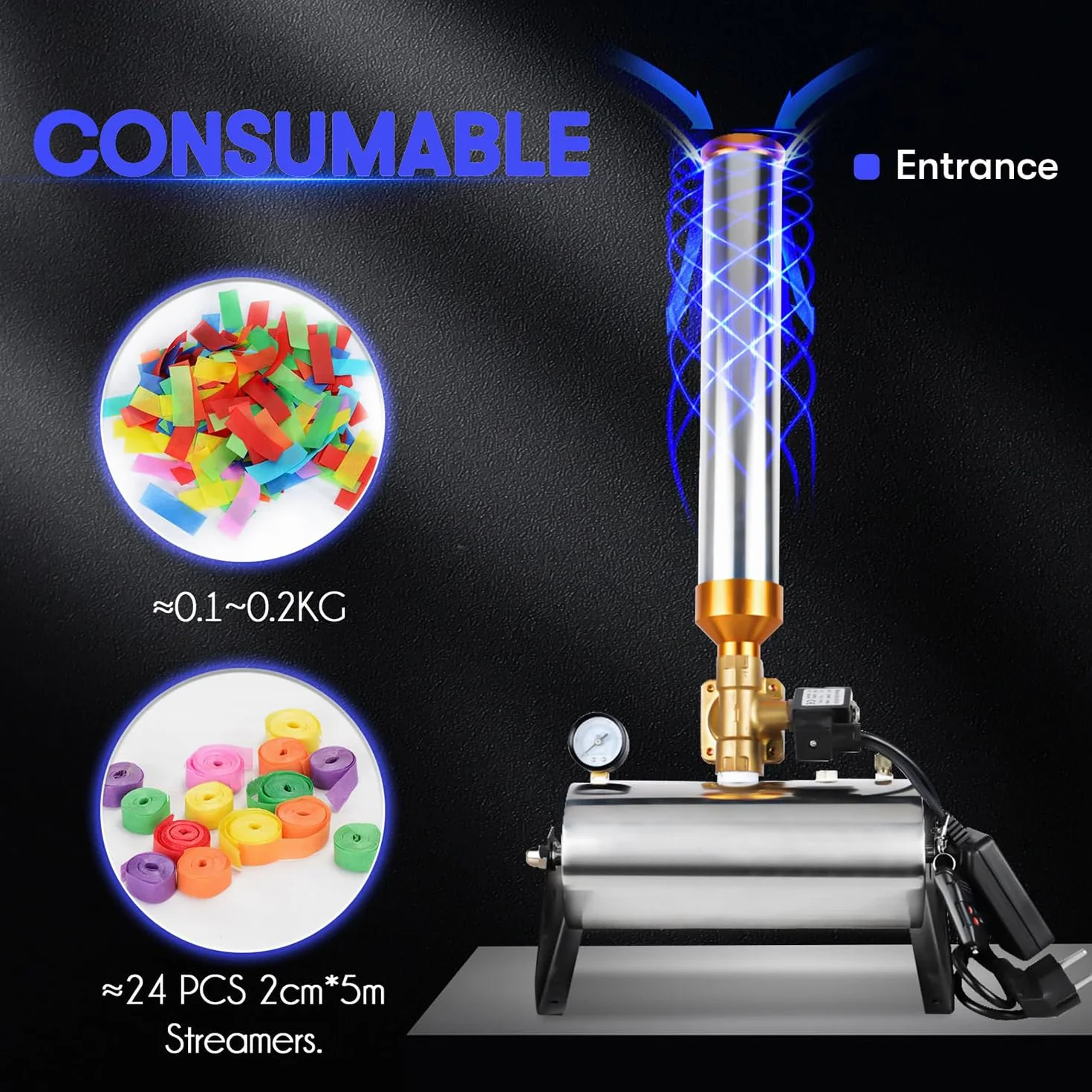 Máquina de cañón de confeti profesional Máquina de efecto de confeti Máquina de disparo confeti Blaster con control remoto, Máquina de efecto de escenario de altura chorro 10 m fiestas Halloween 2pcs