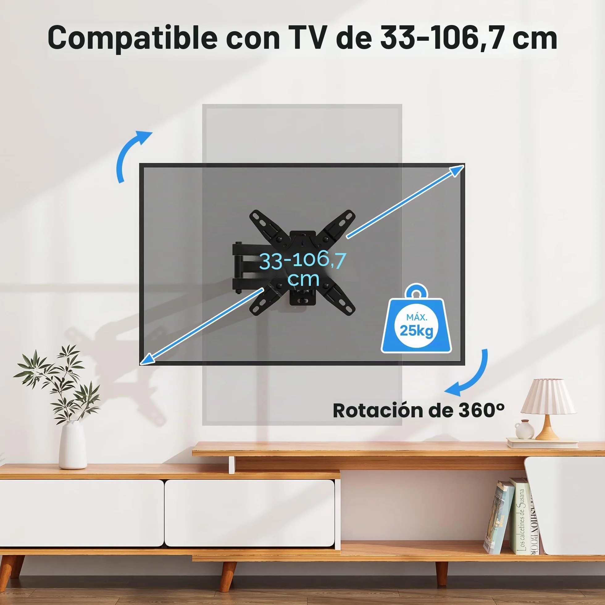 BONTEC Soporte TV Pared Inclinable Giratorio 13-42 Pulgadas Planos Curvos LCD LED OLED, Brazo Extensible hasta 25 kg VESA 200x200 mm
