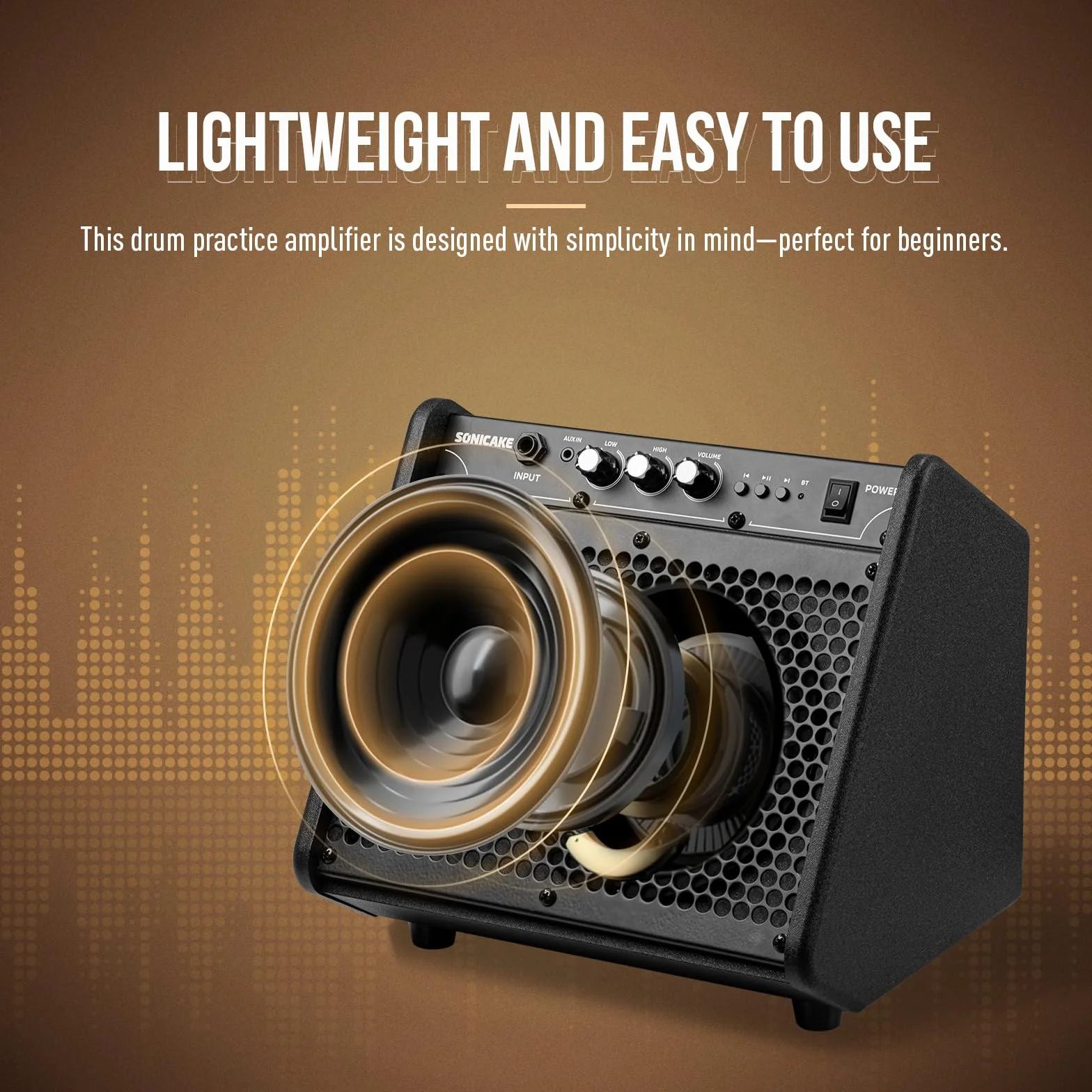 SONICAKE Amplificador para Batería Electrónica 20W Altavoz Bluetooth Portátil con Doble Altavoz