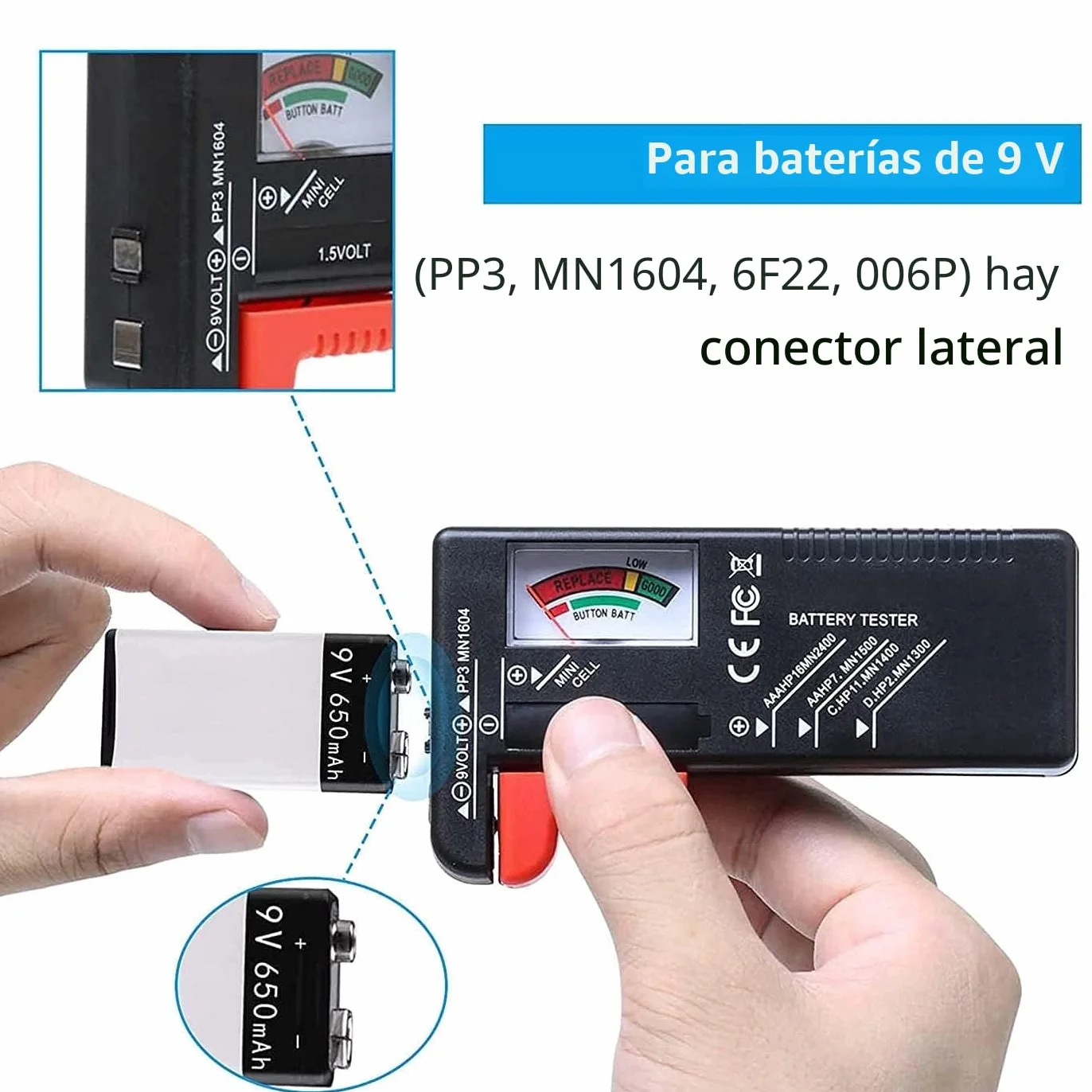Comprobador de Pilas,Comprobador de batería doméstica,probador de batería universal,para las baterías de la célula del botón de AA AA C D 9V 1.5V