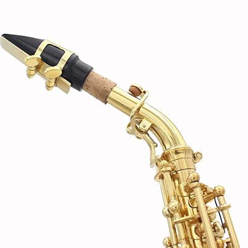 Saxofón, espina curva de latón con patrón tallado, instrumento soprano, incluye funda, guantes, paño de limpieza y cinturón