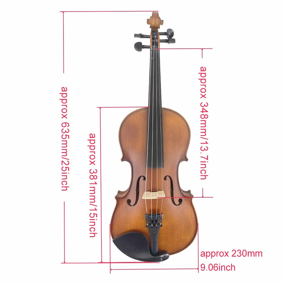Yinfente Viola acústica de 4 cuerdas de 15 pulgadas, tamaño completo para estudiantes, principiantes, instrumento de viola completo hecho a mano profesional con funda, arco de Brasil, paño de limpieza