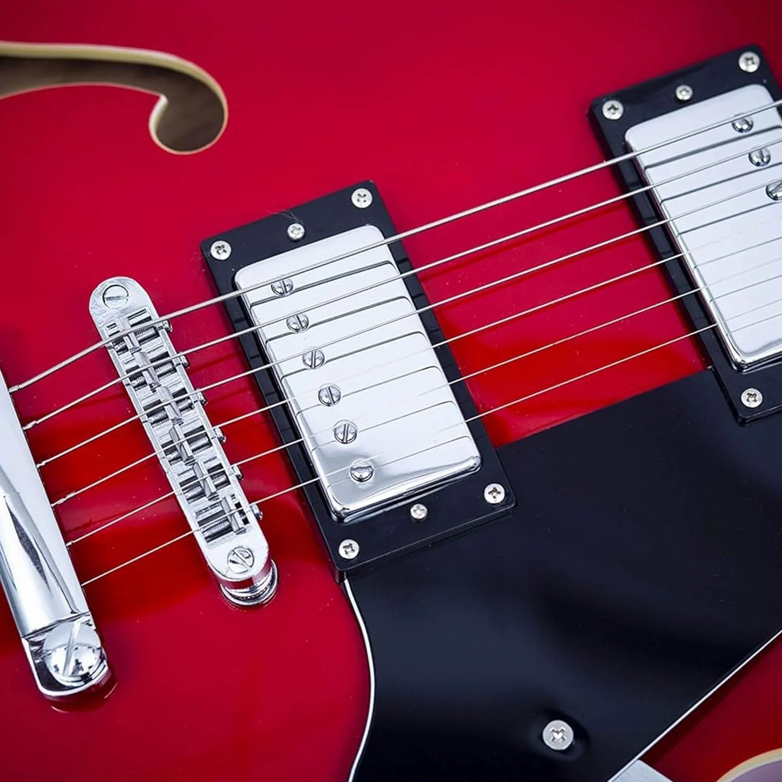 Guitarra Eléctrica De Escala Completa Cuerpo Semi Hueco Con Trastes De Acero Inoxidable(Red)