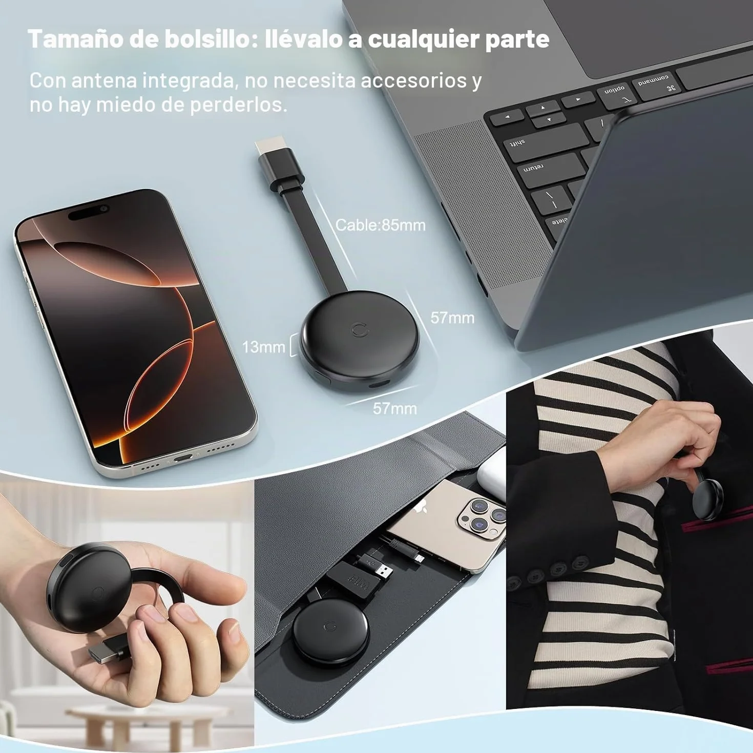 Miracast Wireless HDMI Dongle Adapter, Receptor Screen Mirroring para iOS/Android/Windows/macOS/Laptop/Tablet a TV/Monitor/Proyector, HDMI Extender Compatible con AirPlay, Miracast, DLNA