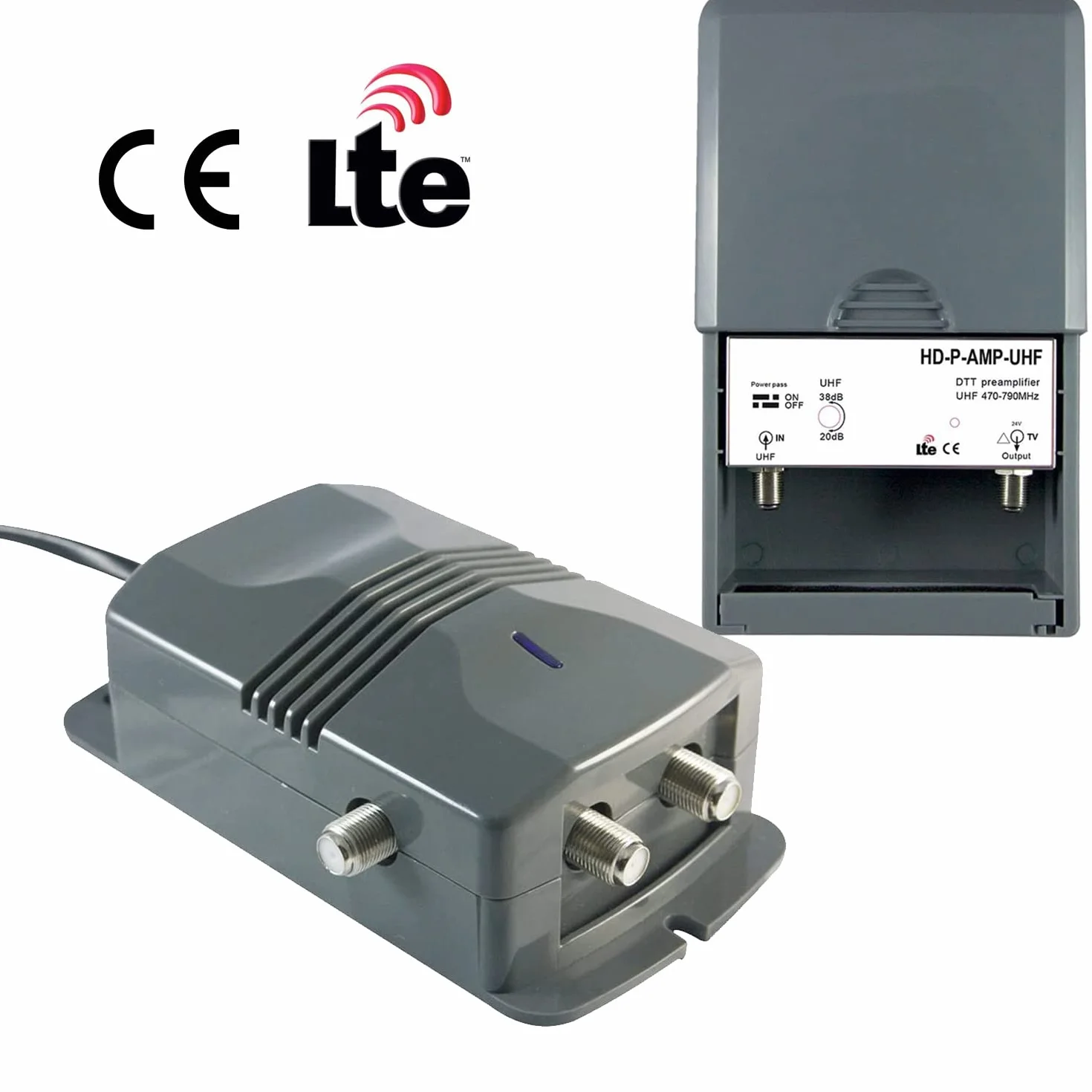 LEYF Amplificador + Alimentación 2 salidas TV para antena terrestre TNT/preamplificador HDTV amplificador para TDT HD Señal/Ganancia Ajustable 15-38dB