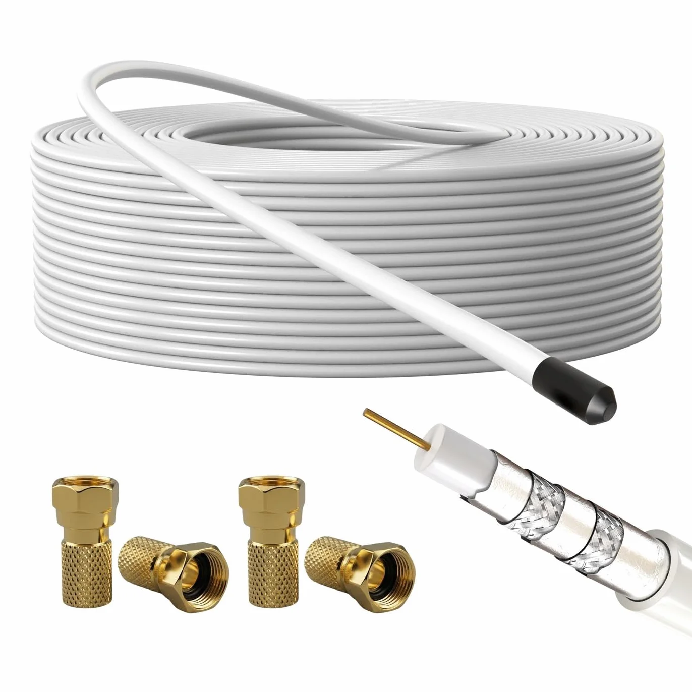 Lumonic Cable de antena RG6 135dB 25 m + 4 conectores F | Blindaje quíntuple: se acabaron las interferencias en la imagen | Cable SAT, cable coaxial Internet, cable TV