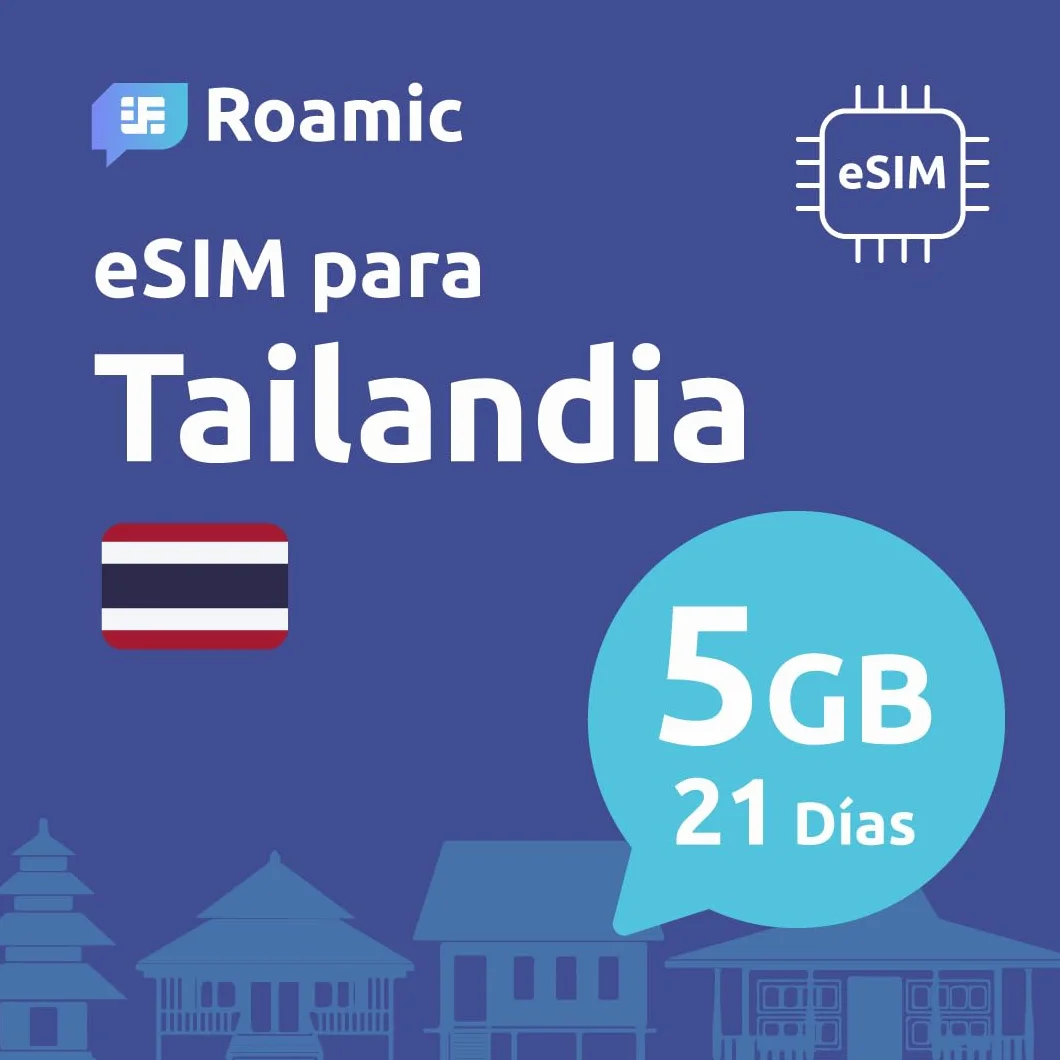 eSIM Tailandia para Viajeros - Datos Móviles 5G/4G Alta Velocidad (5GB 21 Días)