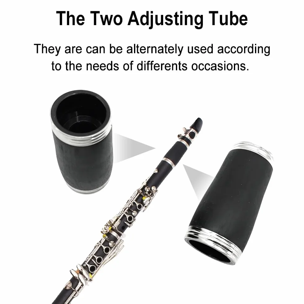 Clave para clarinete para principiantes, para estudiantes y adultos, de madera de ebonita, chapado en níquel, con 2 barriles, cañas y accesorios (llave BB-clarinete)