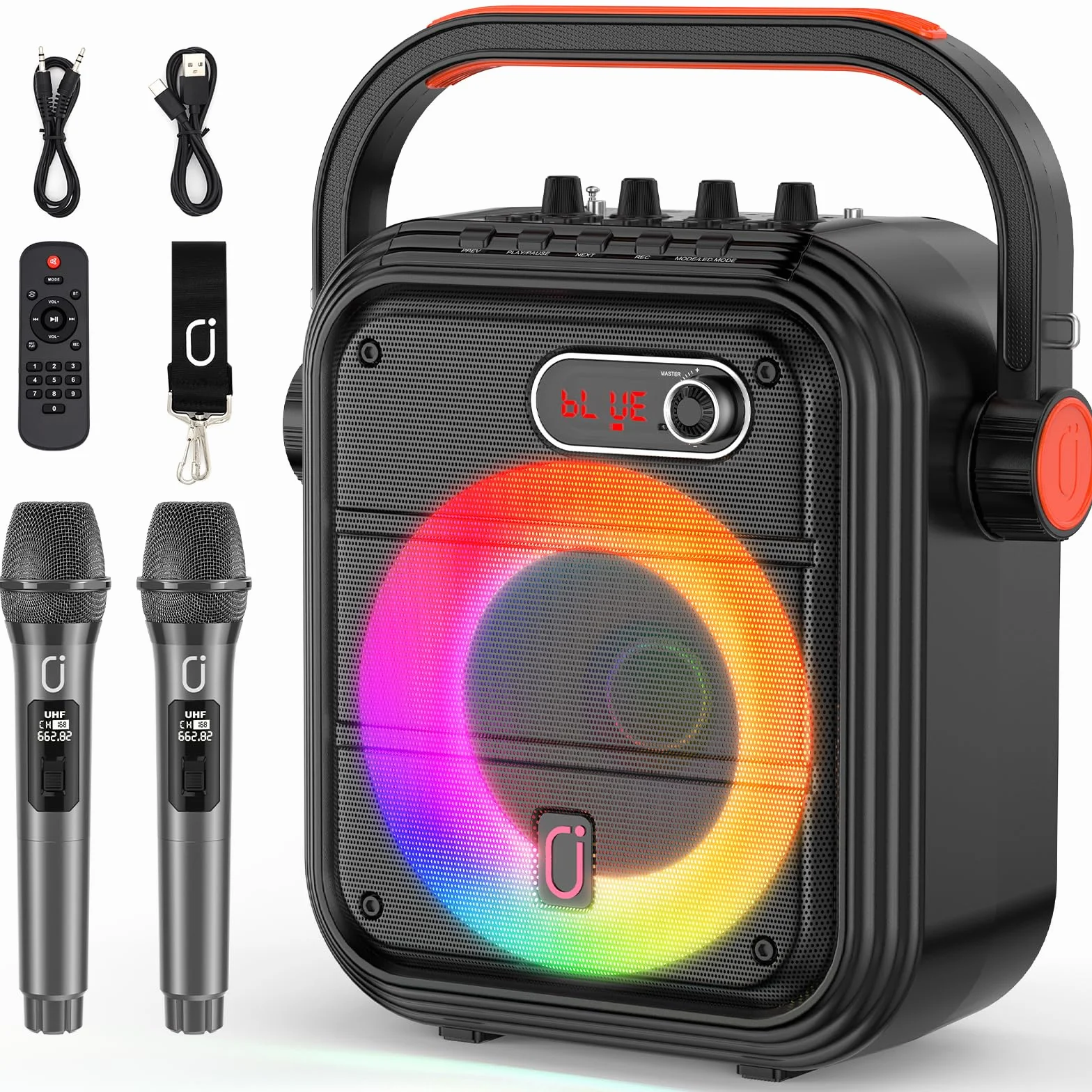 JYX Karaoke con 2 Microfonos Inalambricos, Altavoz Karaoke Profesional Completo con Luces de Fiesta, Portátil Karaoke con PA Sistema Soporta TWS/AUX/FM/USB/Tarjeta TF/Rec