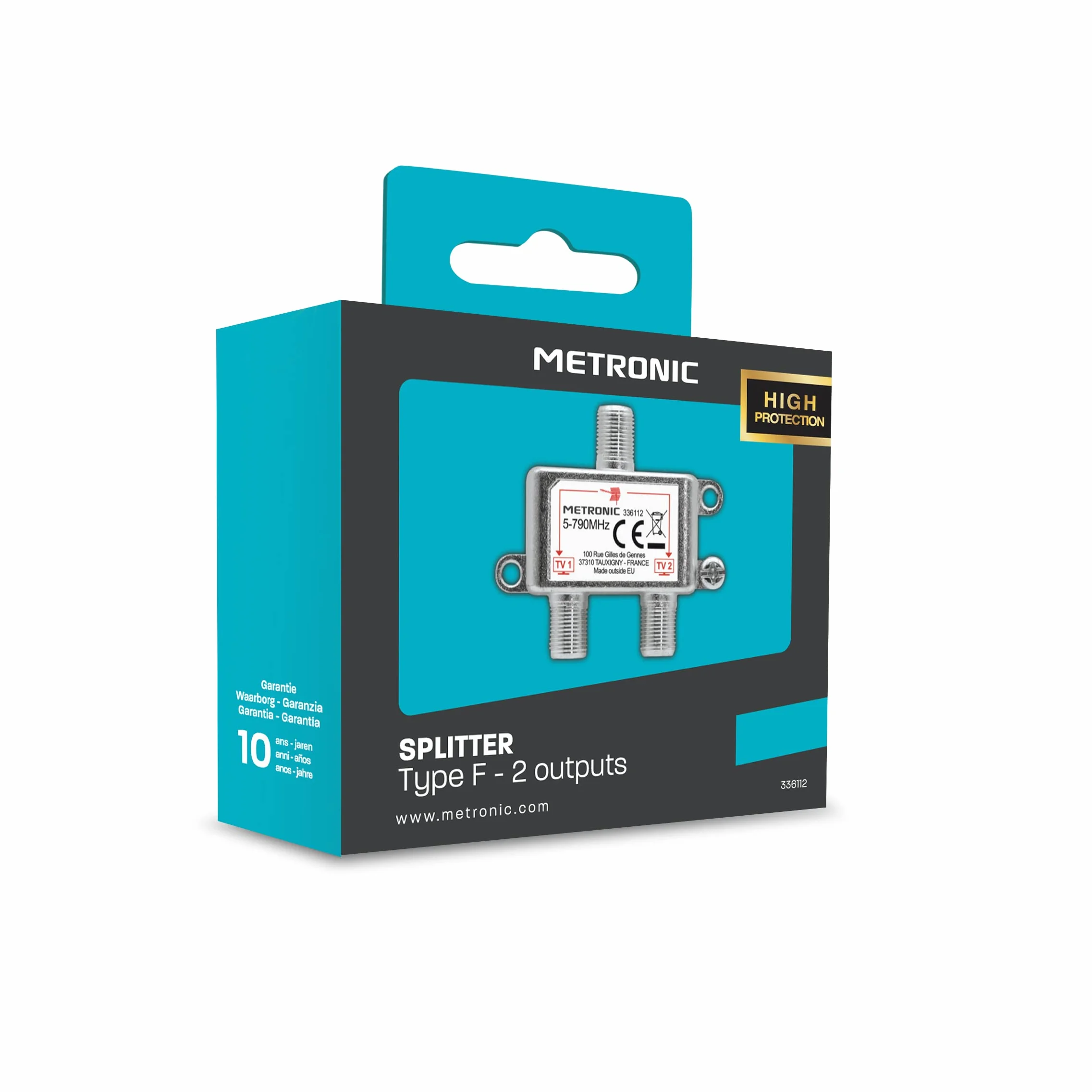 Metronic - Divisor de Antena de TV TDT, 2 Salidas, Conector F, Splitter, acoplador para 2 televisores- 336112