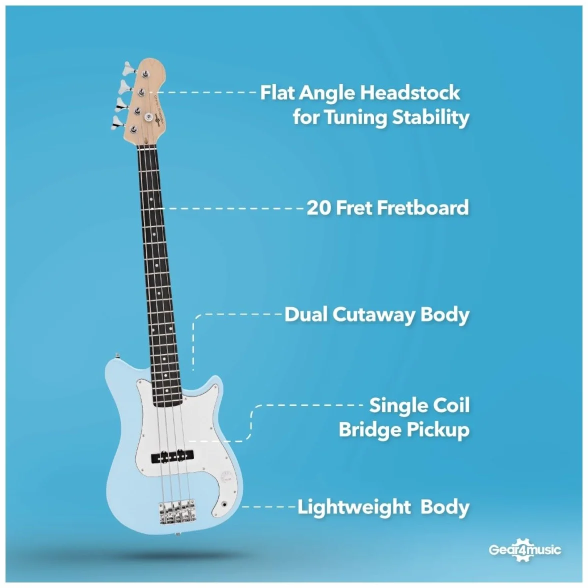 VISIONSTRING Guitarra Bajo Eléctrico Tamaño 3/4 para Principiantes Kids Bass Guitars Kit con Amp Azul