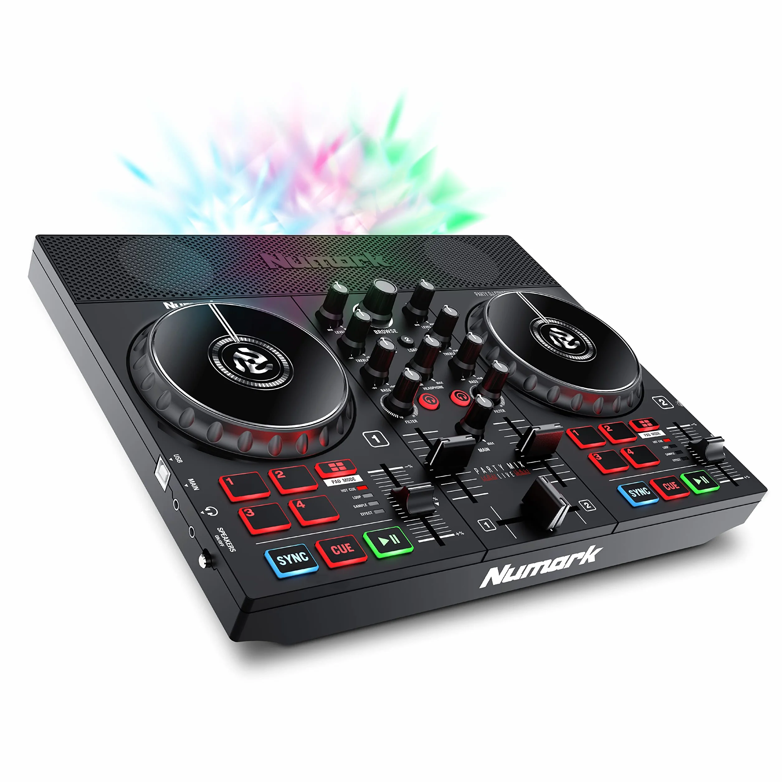 Numark Party Mix Live Controladora DJ, Mesa DJ Con Luces DJ, Altavoces, Mezclador DJ e Interfaz Audio, Con Serato DJ Lite