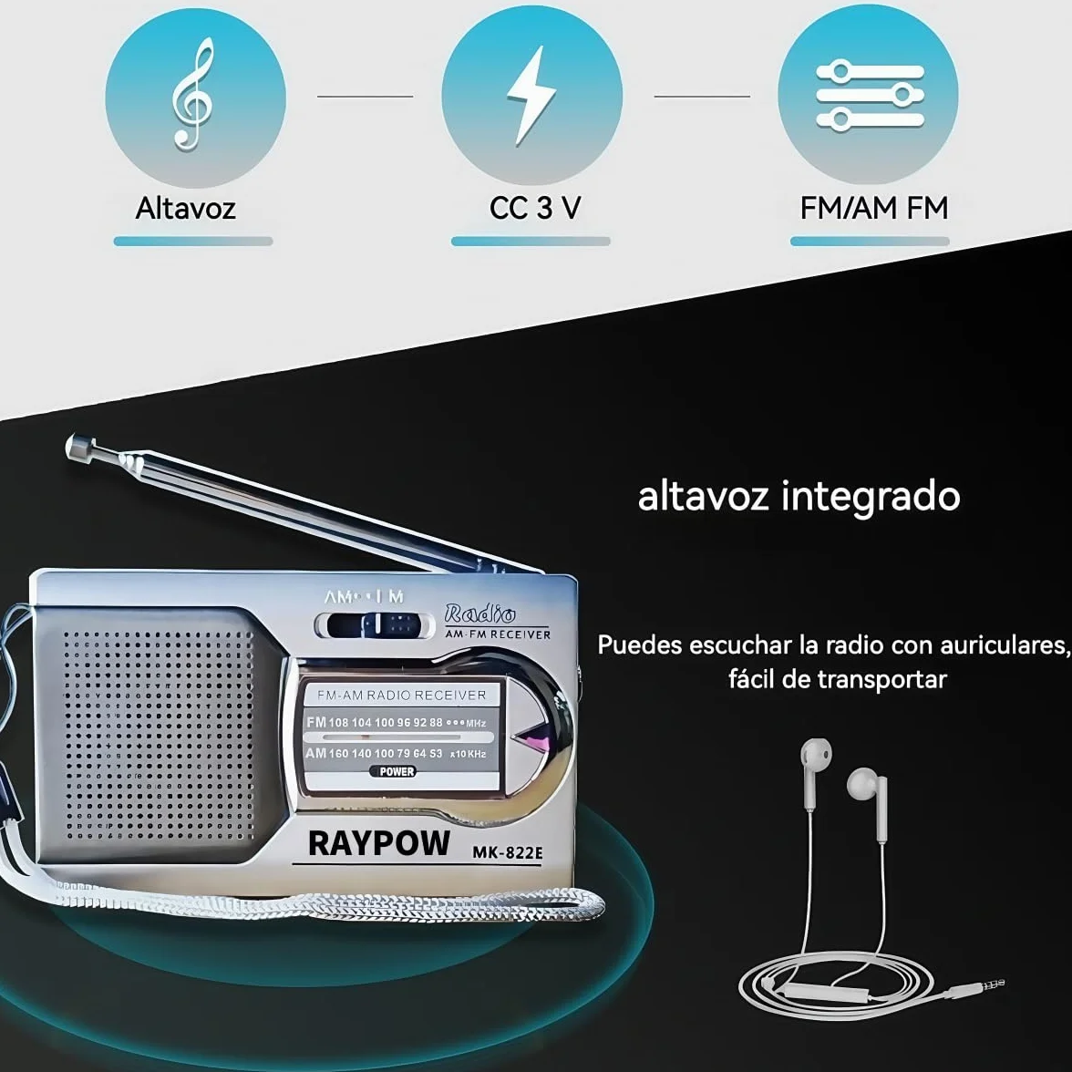 Radio de Portátil, Radios de Transistor Am FM 2 Bandas Bolsillo Portátil Funciona con 2 Pilas AA, Radio de Pequeña de Bolsillo Viaje FM,Altavoz Fuerte,Uso en Interiores, Exteriores. (Plata)