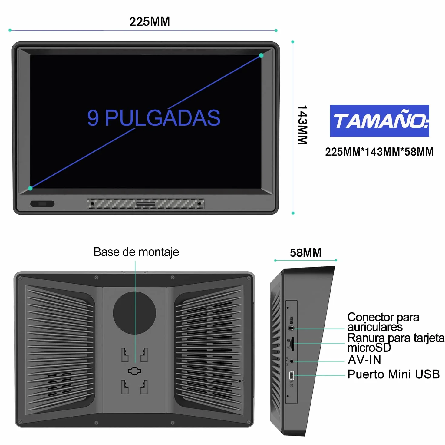 Navegador GPS Bluetooth 9 Pulgadas con Visera y Mapas Europa de por Vida para Camiones y Coches