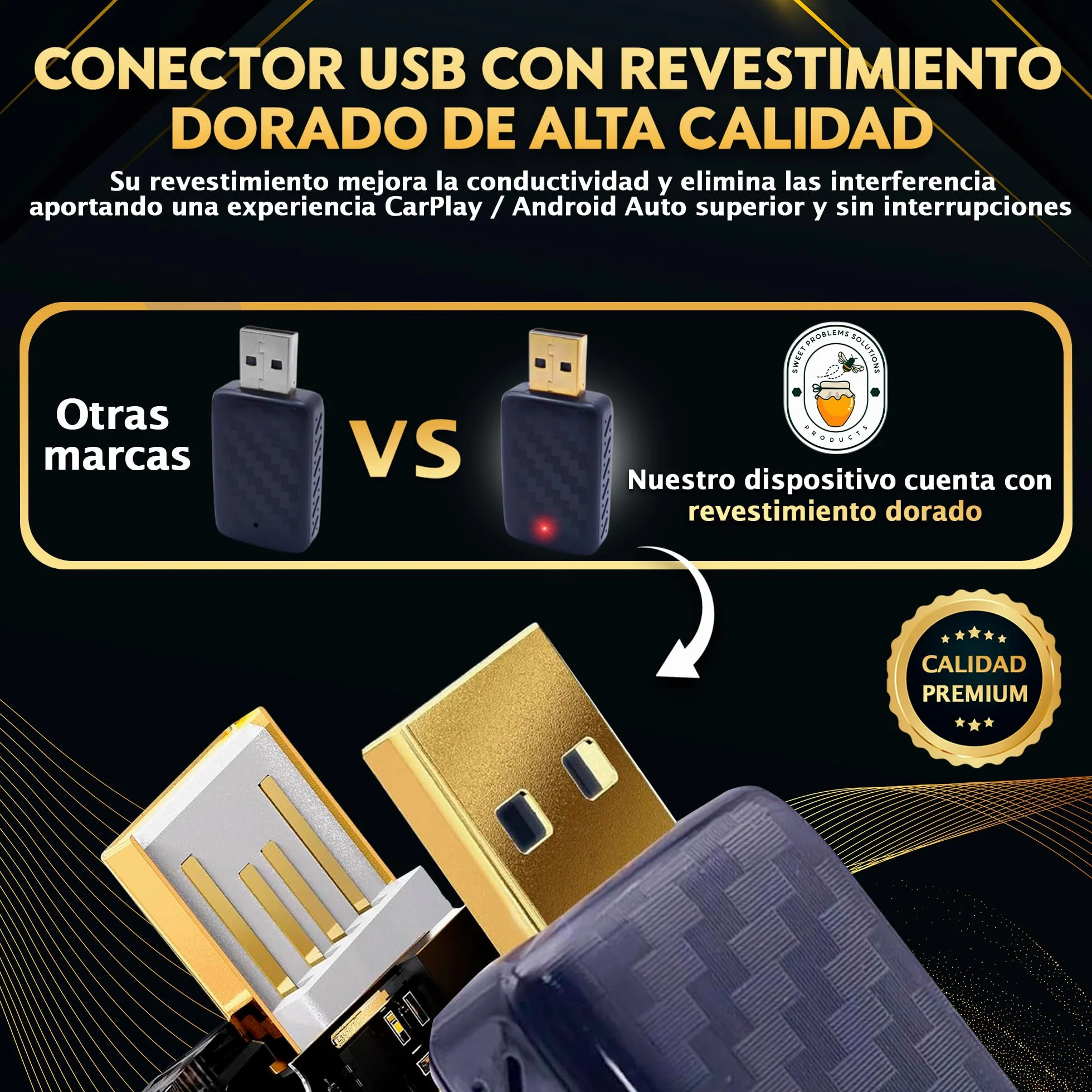 SweetSolutions© Adaptador Carplay Inalámbrico | Android Auto |2 En 1| Convierte Conexión por Cable a Inalámbrica para Coche | Compatible con iOS 10+ y Android 11+, USB-C/A, 6GHz WiFi
