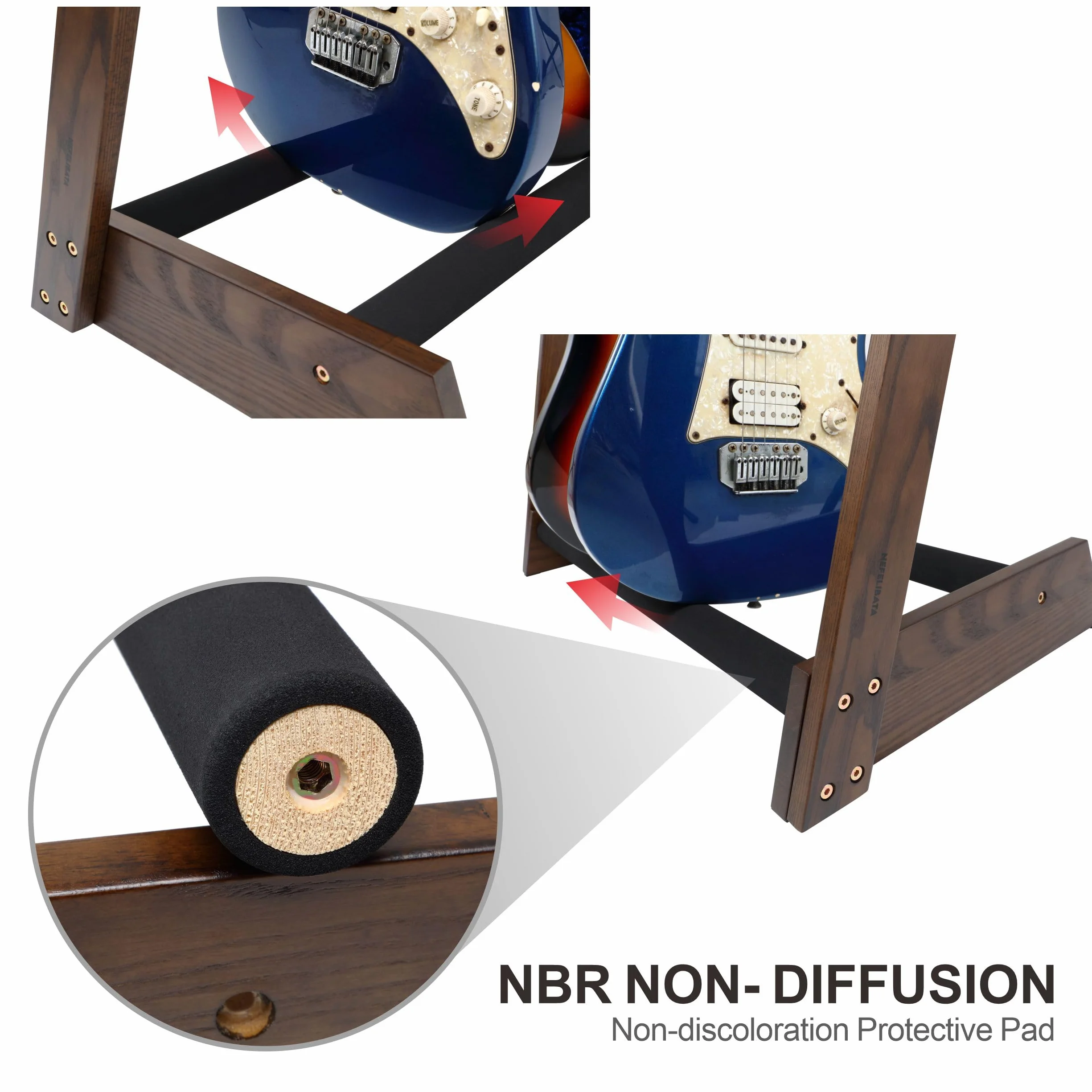 Nefelibata Soporte multiusos para guitarra, 5 soportes, soporte de madera para guitarras y fundas, guitarras eléctricas, acústicas, bajos, violonchelos, fresno alemán