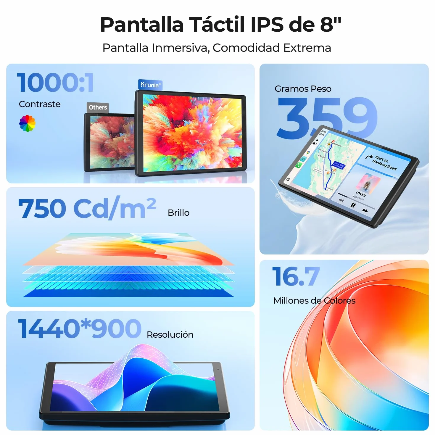 Carplay - Pantalla portátil de 8 pulgadas para coche Apple CarPlay y Android, pantalla HD de 1440 x 900, soporte magnético, actualizaciones OTA, cámara trasera, Bluetooth, control por voz