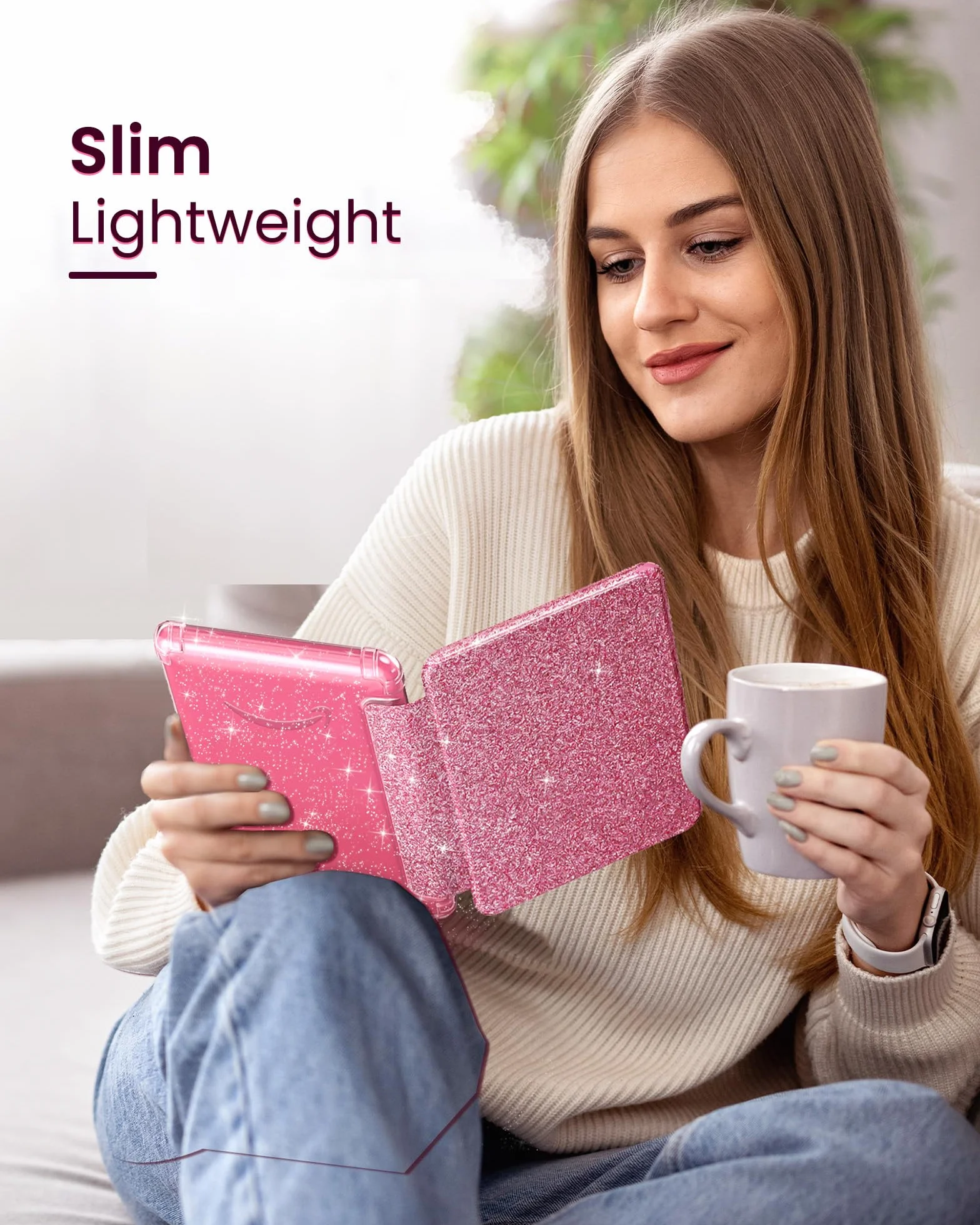 MoKo Funda para 7" Kindle Paperwhite 12ª Gen 2025/2026 & Kindle Colorsoft 2024/2025, Brillo Claro Cubierta Trasera de TPU Flexible con Carcasa Ligera, No Apta para Kobo, Purpurina Rosa