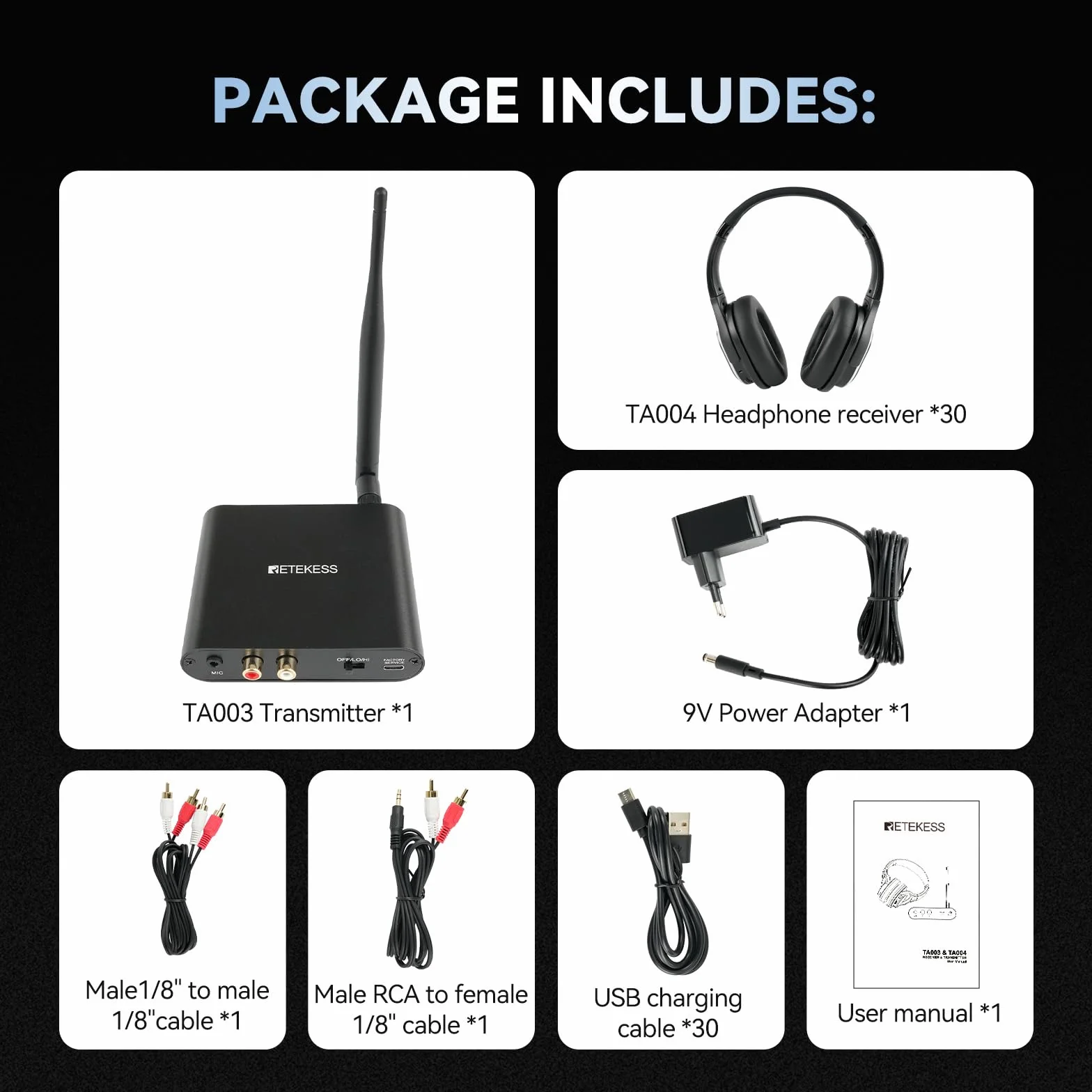 Retekess TA004 Auriculares Silent Disco, Silenciosos de Discoteca para Fiestas de Baile por Noche, Auriculares con Receptor de Audio para Familia, Fiestas de Baile por Noche