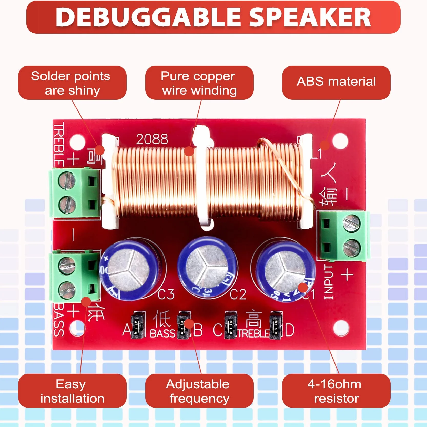 Divisor de frecuencia de audio 400W ajustable 2 vías crossover filtro rango completo